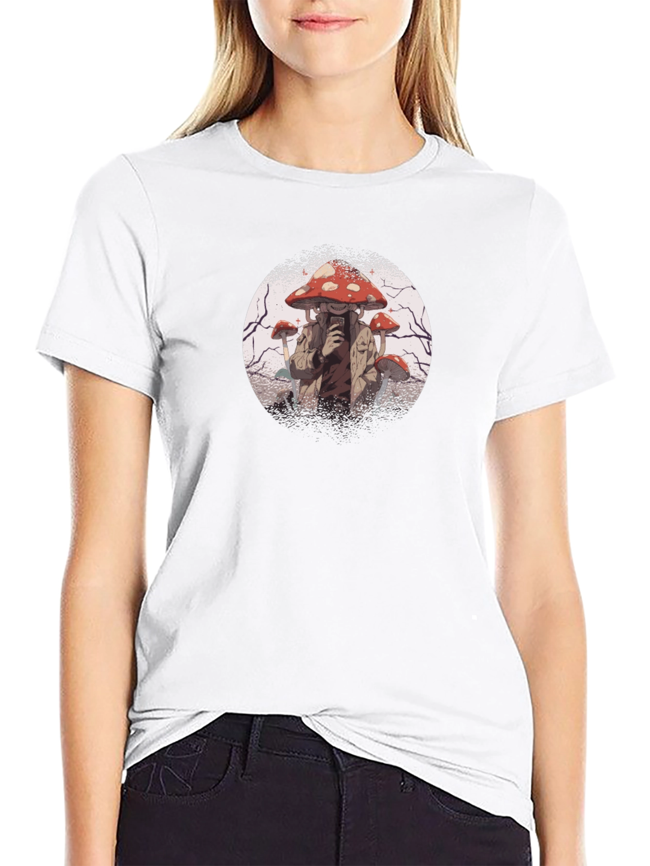 Mushroom Head Graphic Tee - Black Cotton Shirt