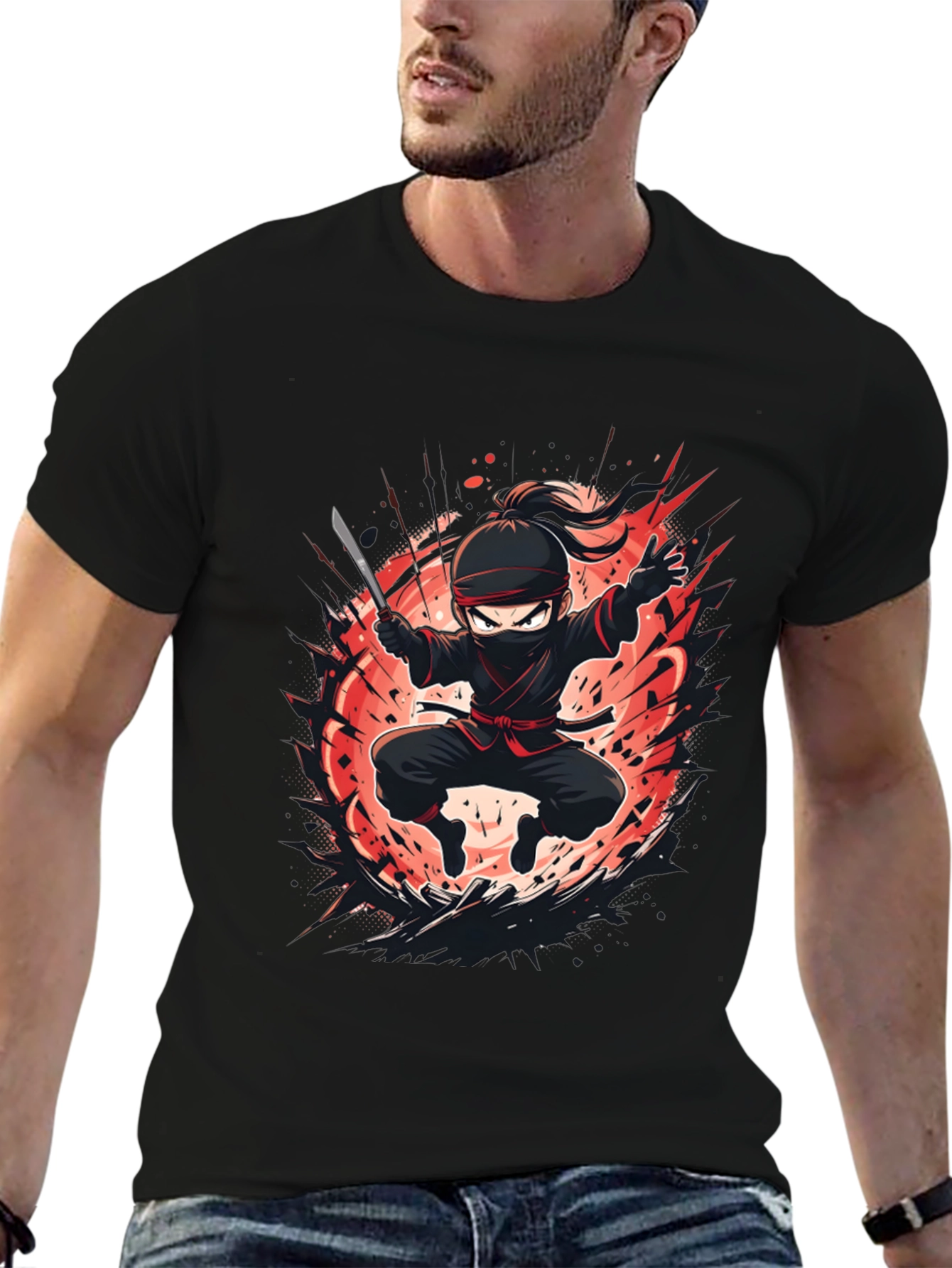 Ninja Warrior Graphic Tee - Black Cotton Blend