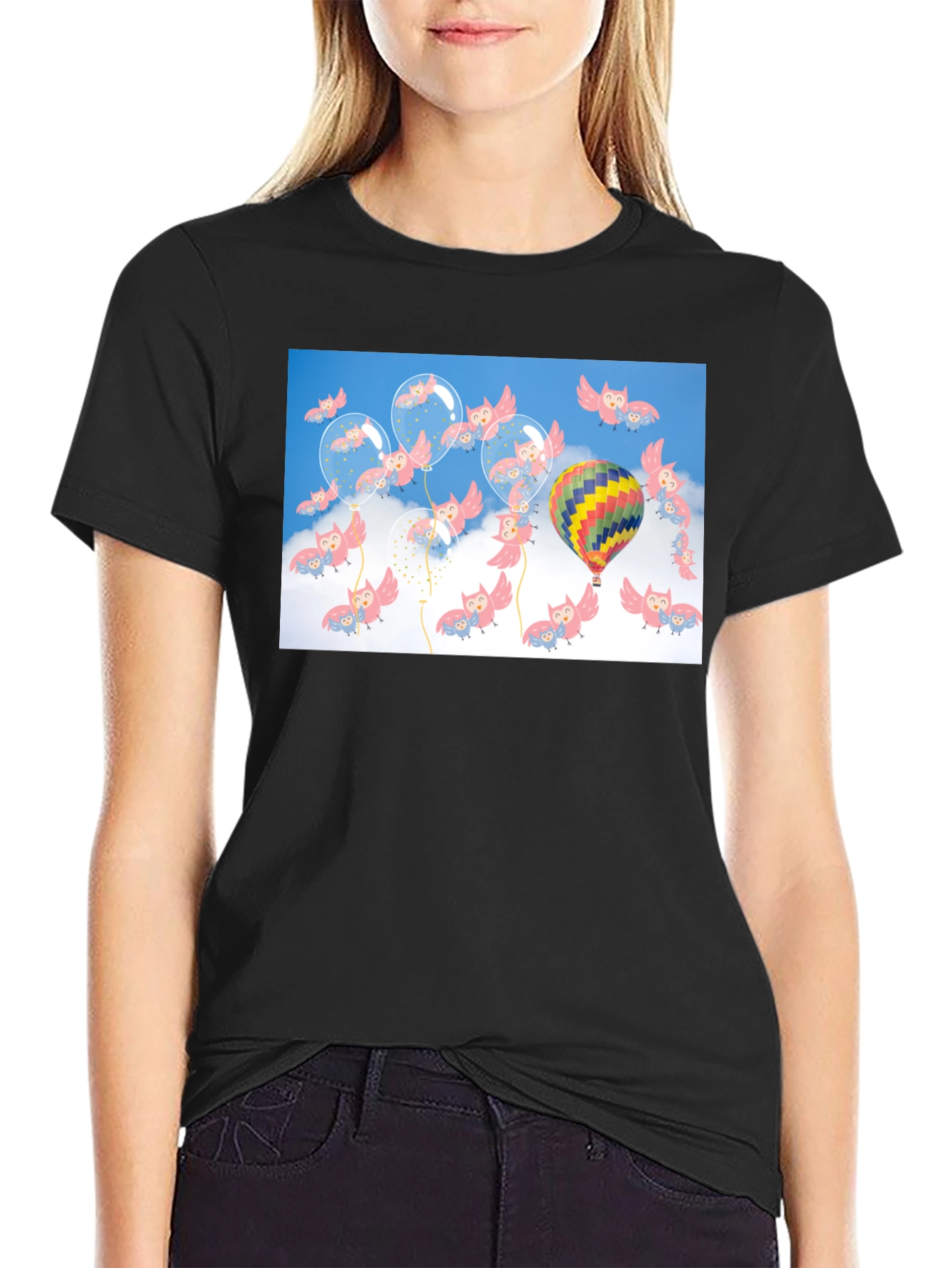 Owl & Balloon Graphic T-Shirt - Unique Design