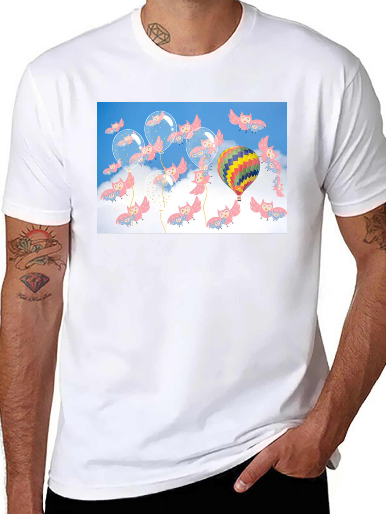 Owl & Balloon Graphic T-Shirt - Unique Design