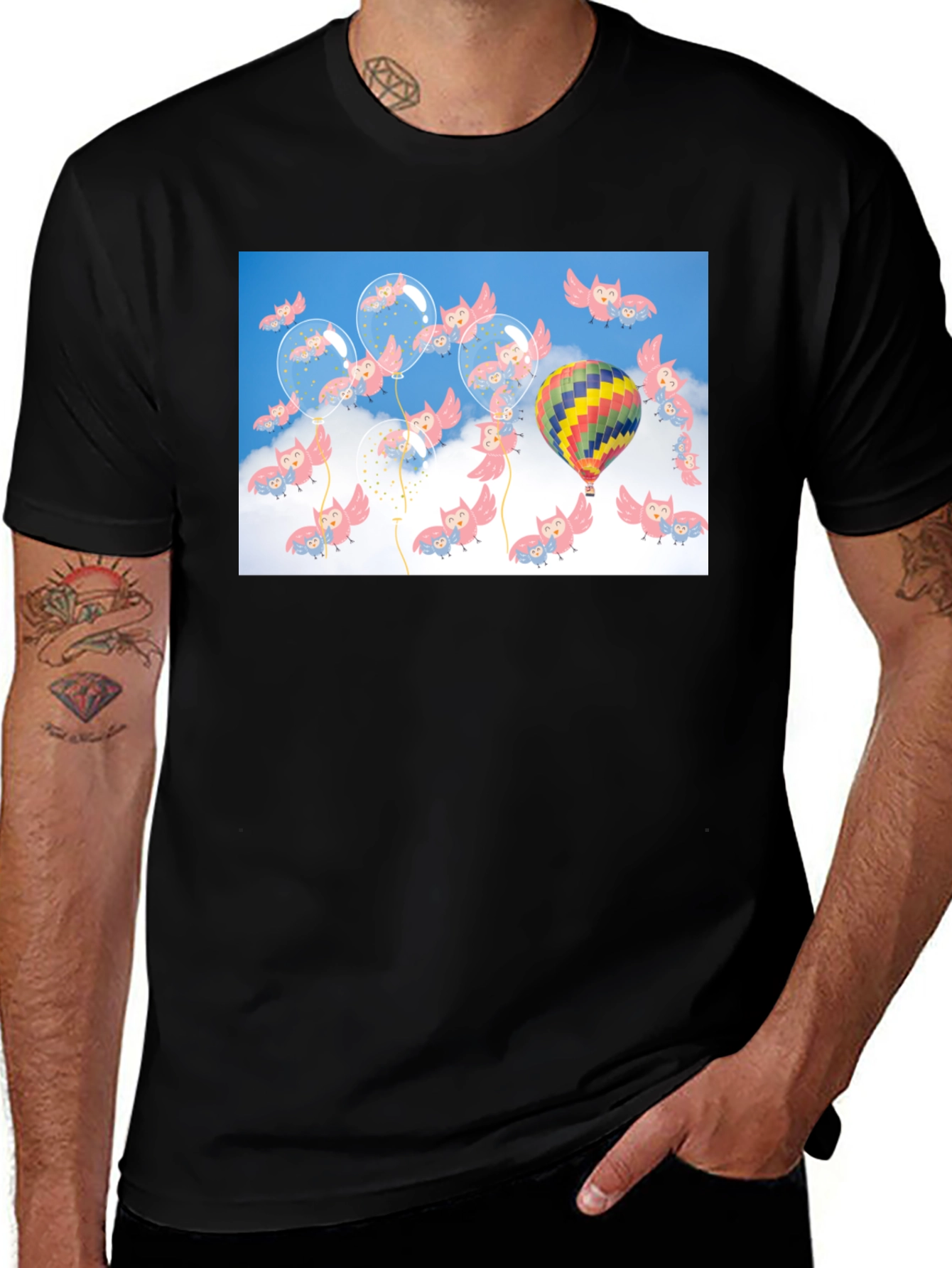 Owl & Balloon Graphic T-Shirt - Unique Design