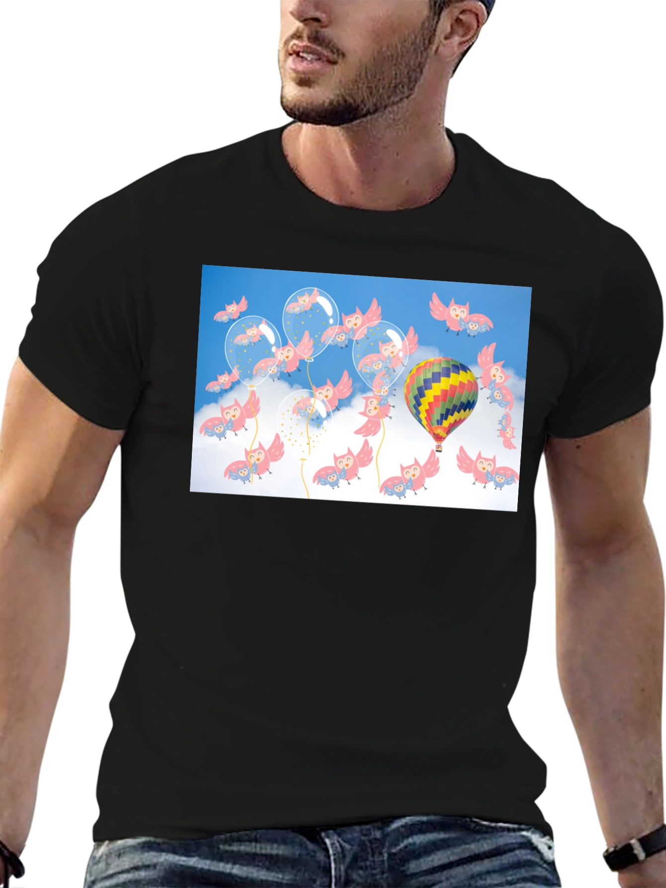 Owl & Balloon Graphic T-Shirt - Unique Design