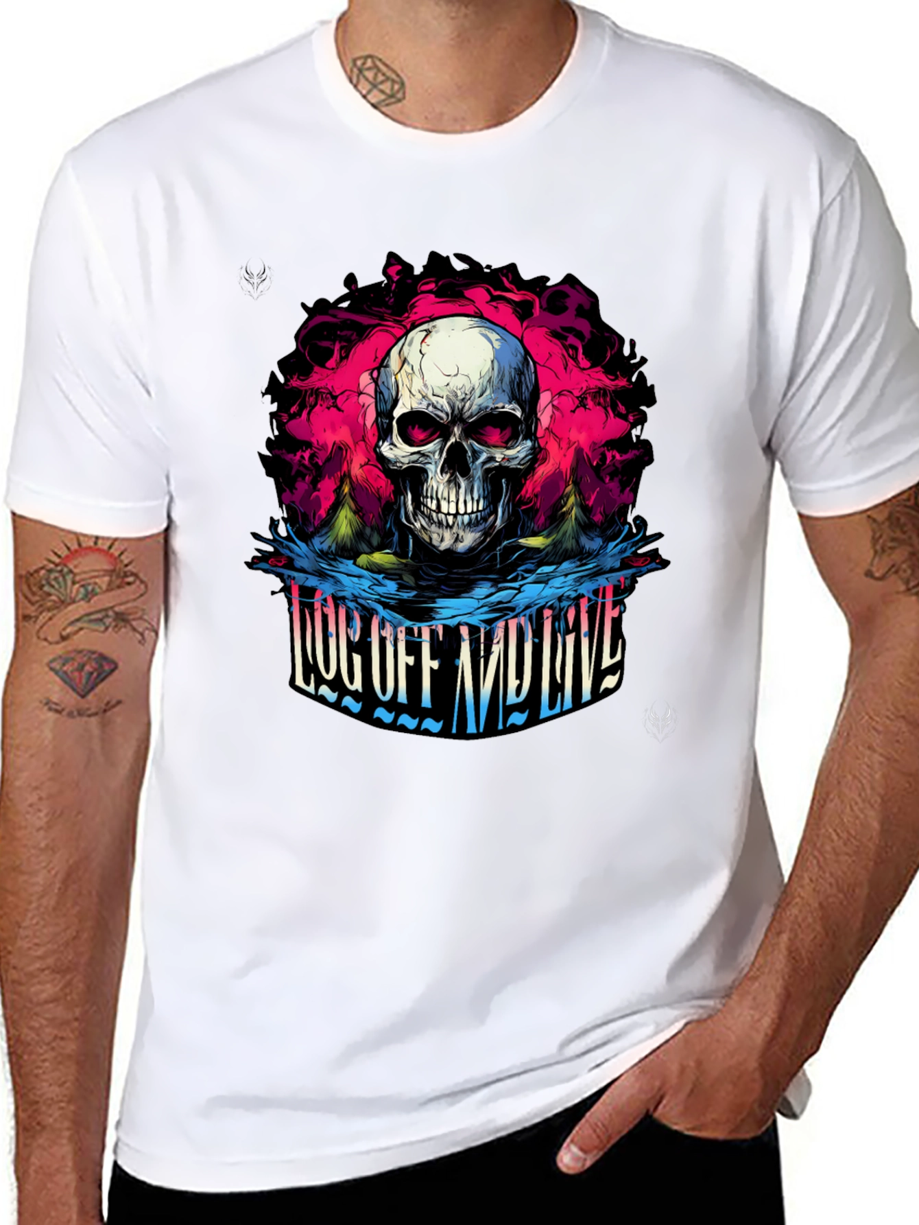 Skull Log Off And Live Graphic Black T-Shirt