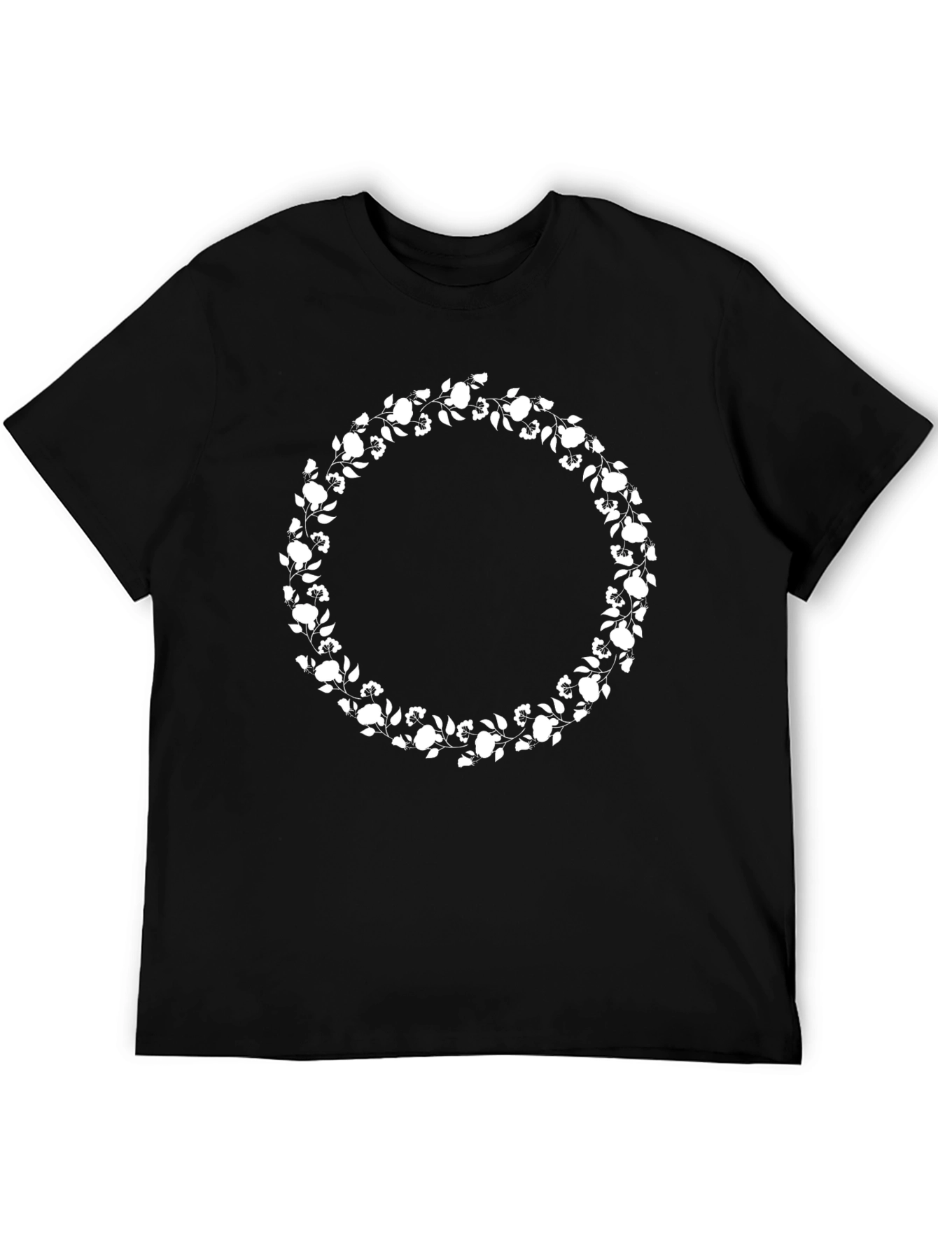 Floral Wreath Graphic T-Shirt - Black Cotton Tee
