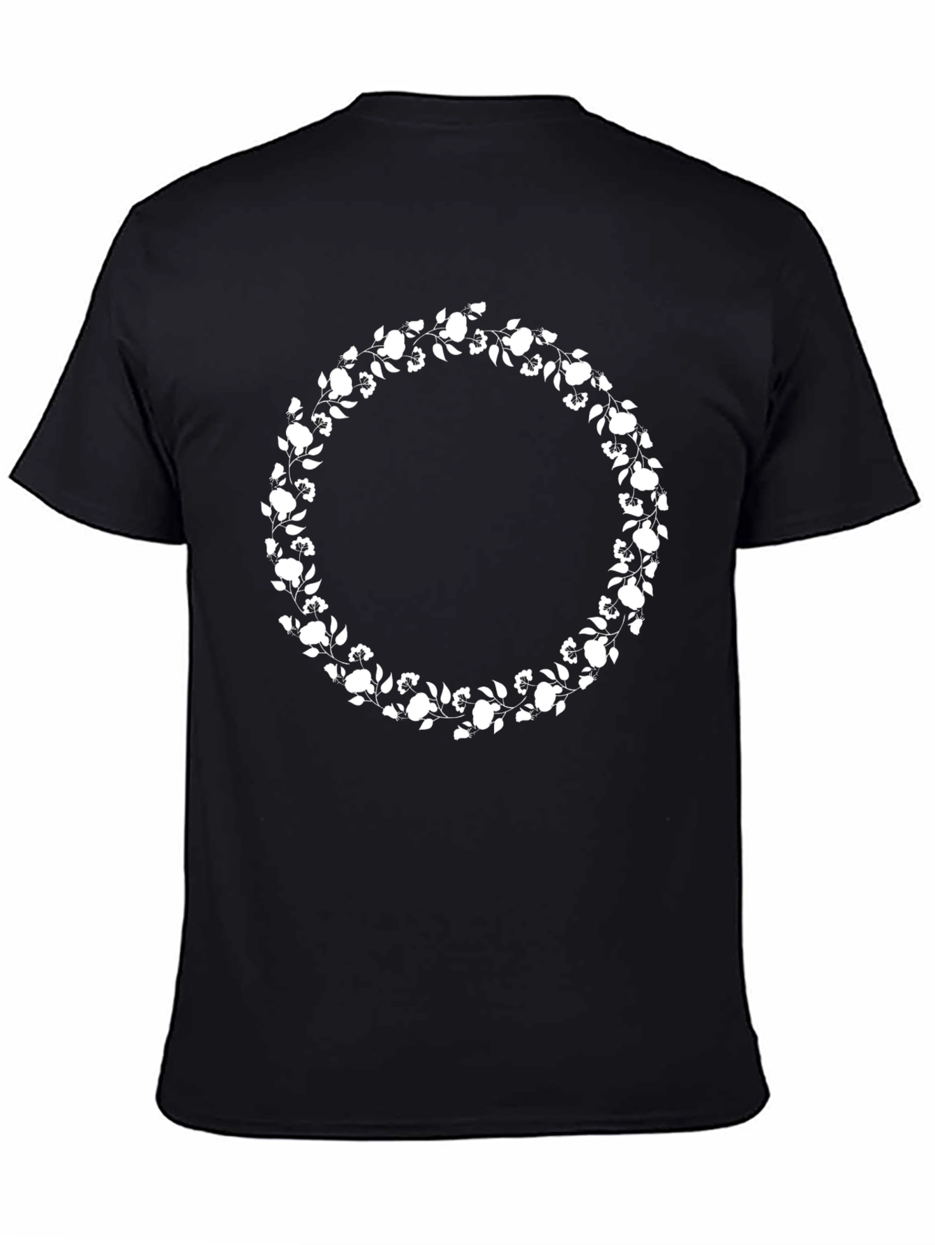 Floral Wreath Graphic T-Shirt - Black Cotton Tee