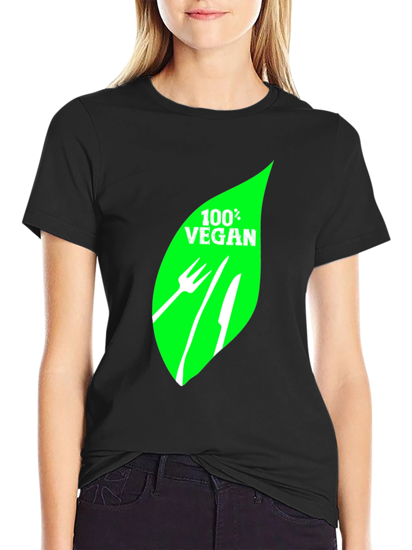 100% Vegan T-Shirt - Black Leaf Graphic