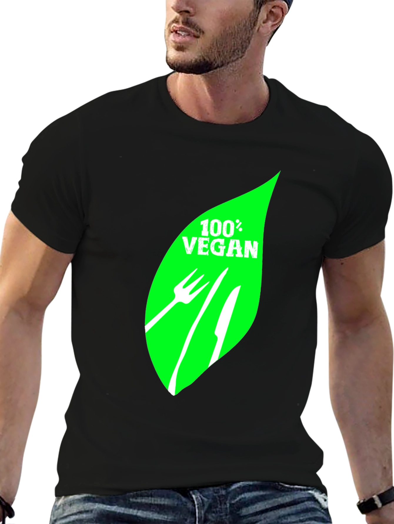100% Vegan T-Shirt - Black Leaf Graphic