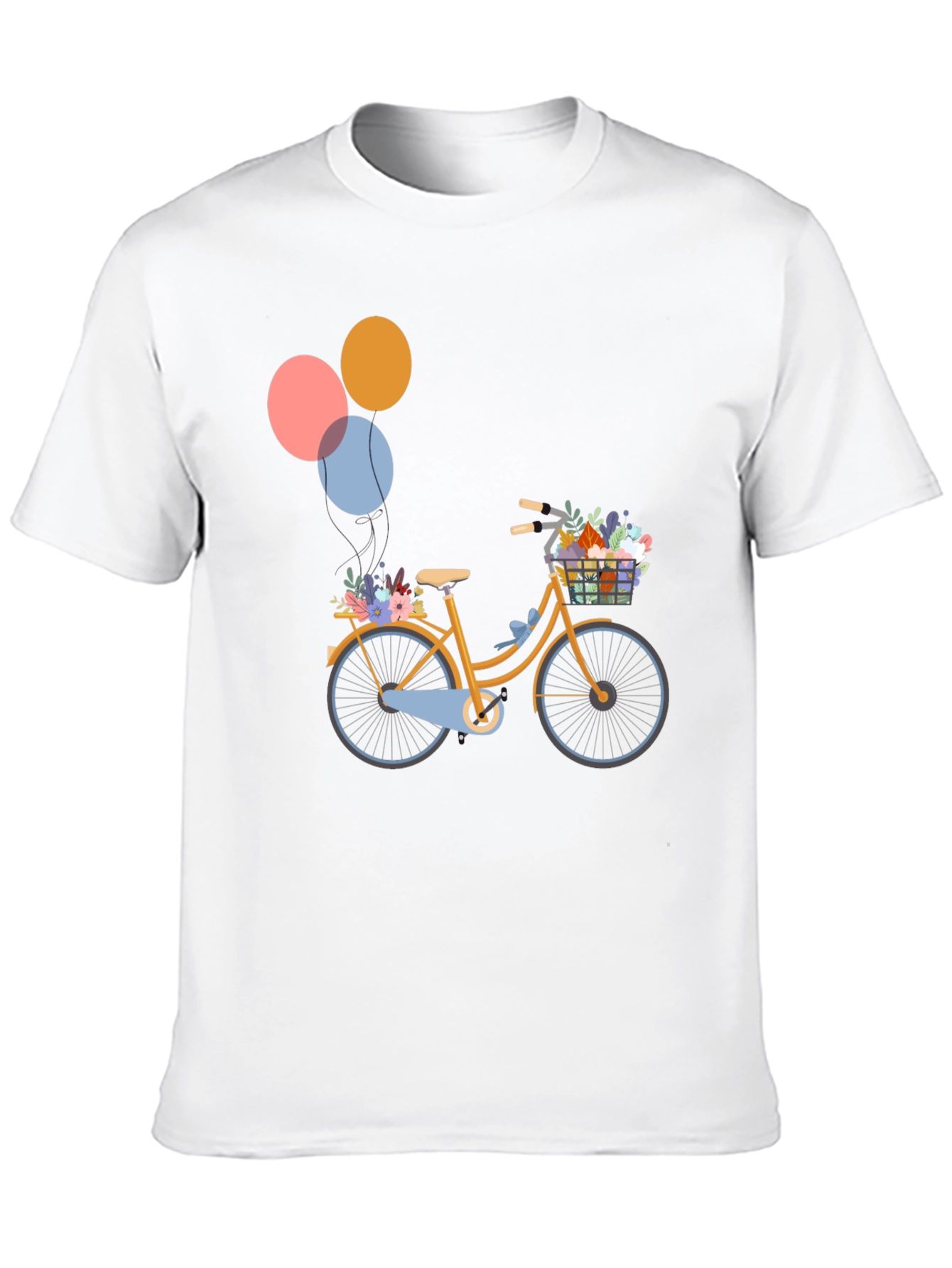Black T-Shirt with Bicycle & Balloons Graphic