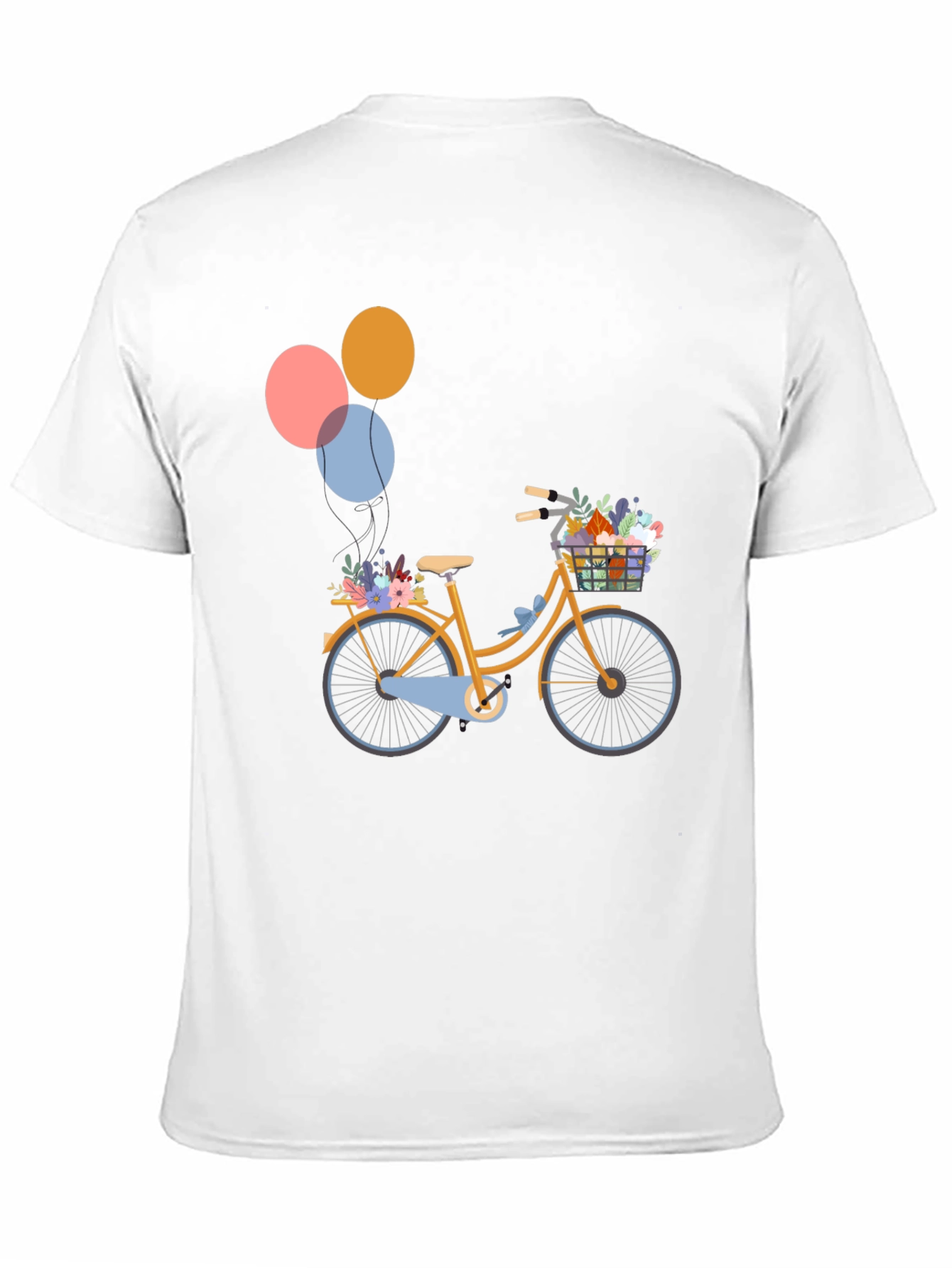 Black T-Shirt with Bicycle & Balloons Graphic