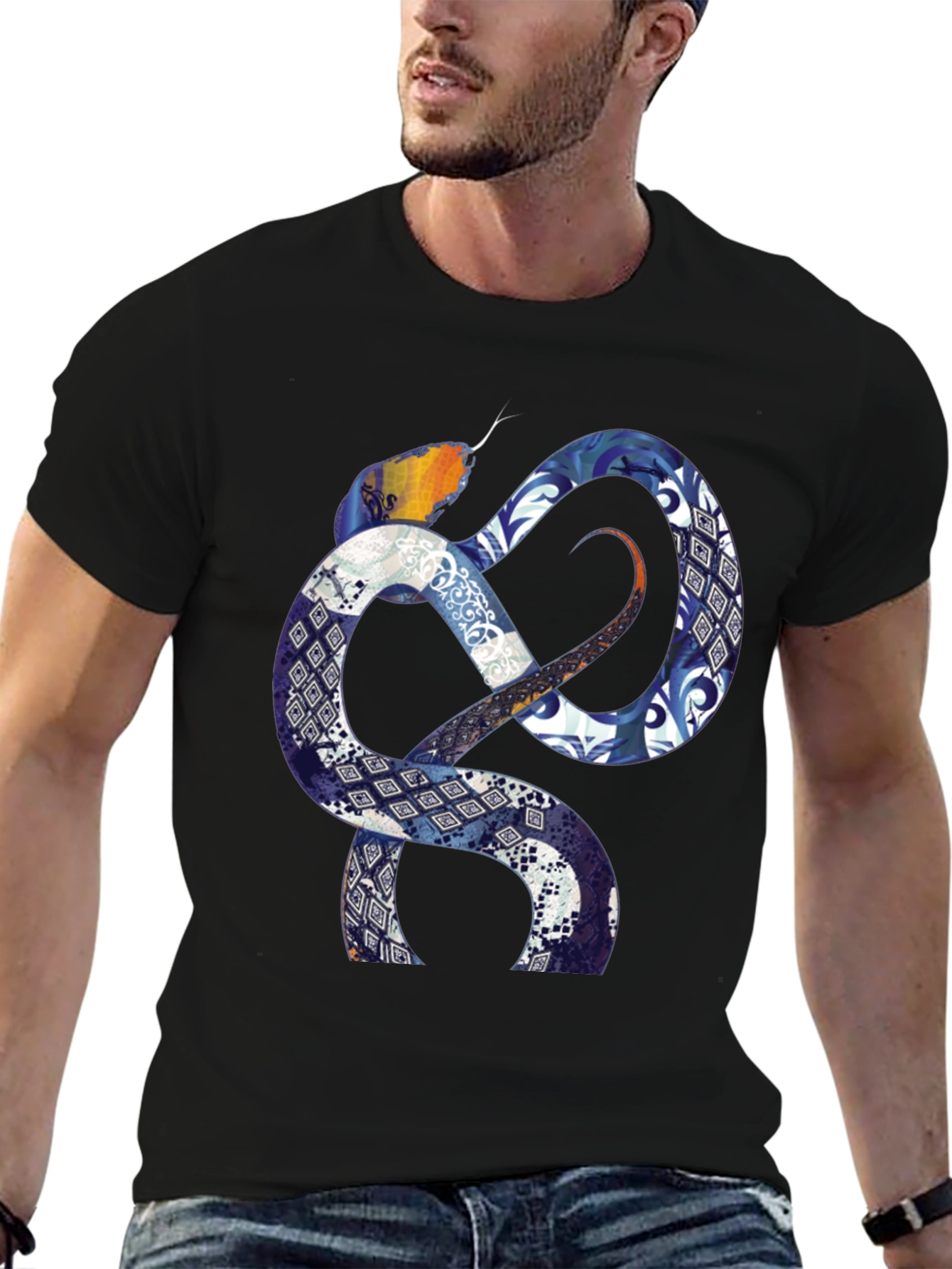 Serpentine Pattern Graphic T-Shirt - Bold Statement Tee