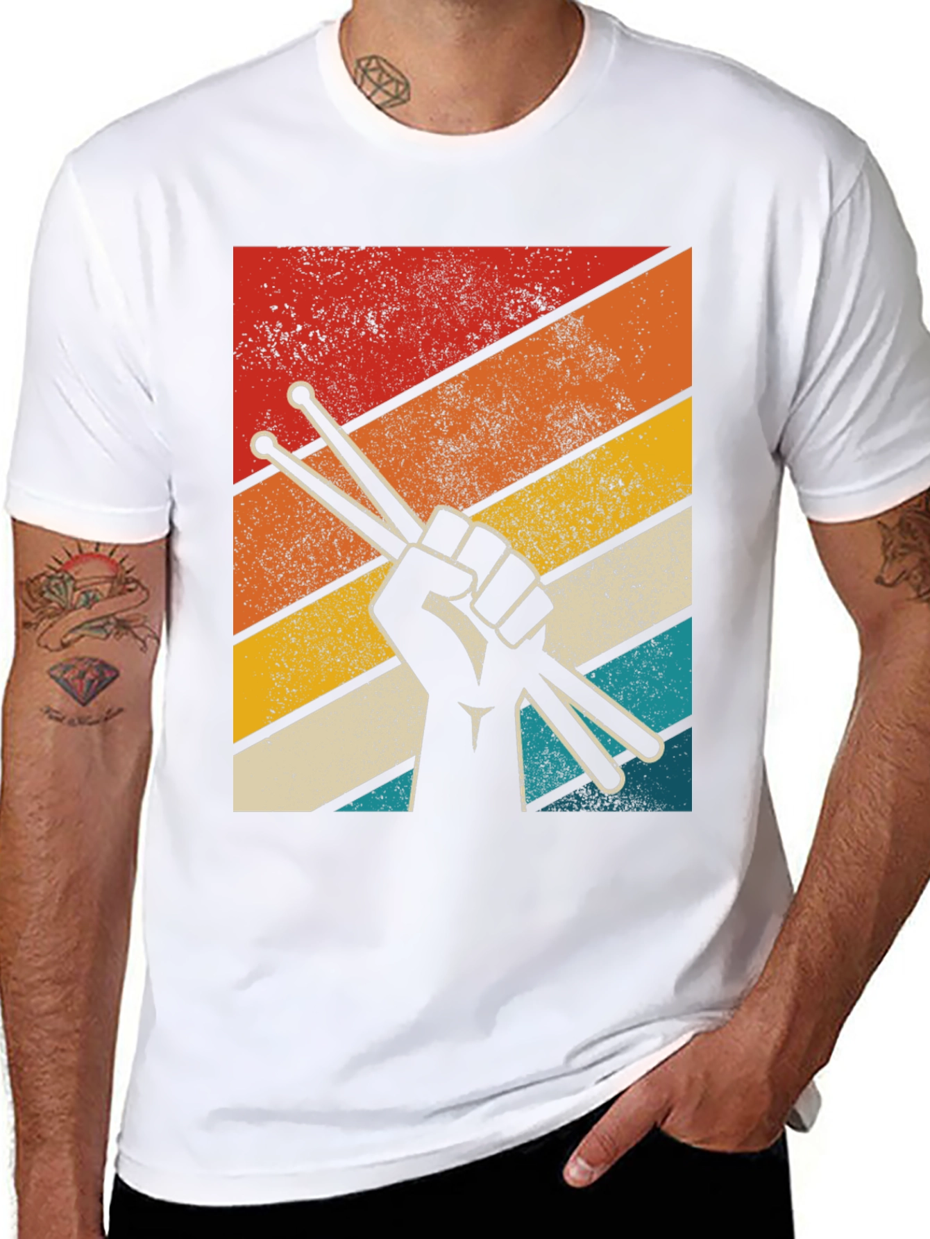 Retro Drummer T-Shirt - Drum Sticks Graphic Tee