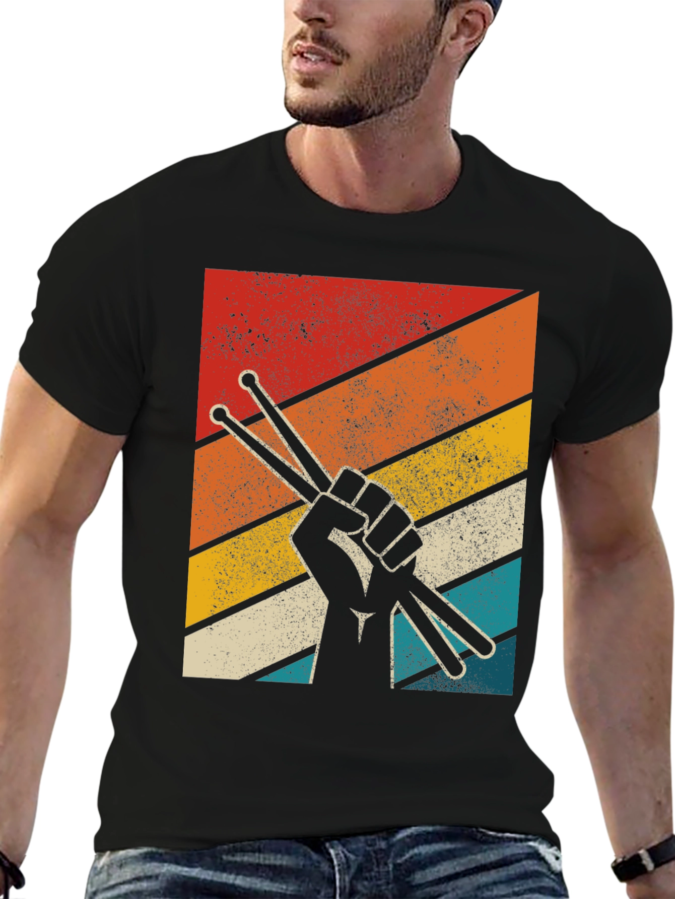 Retro Drummer T-Shirt - Drum Sticks Graphic Tee