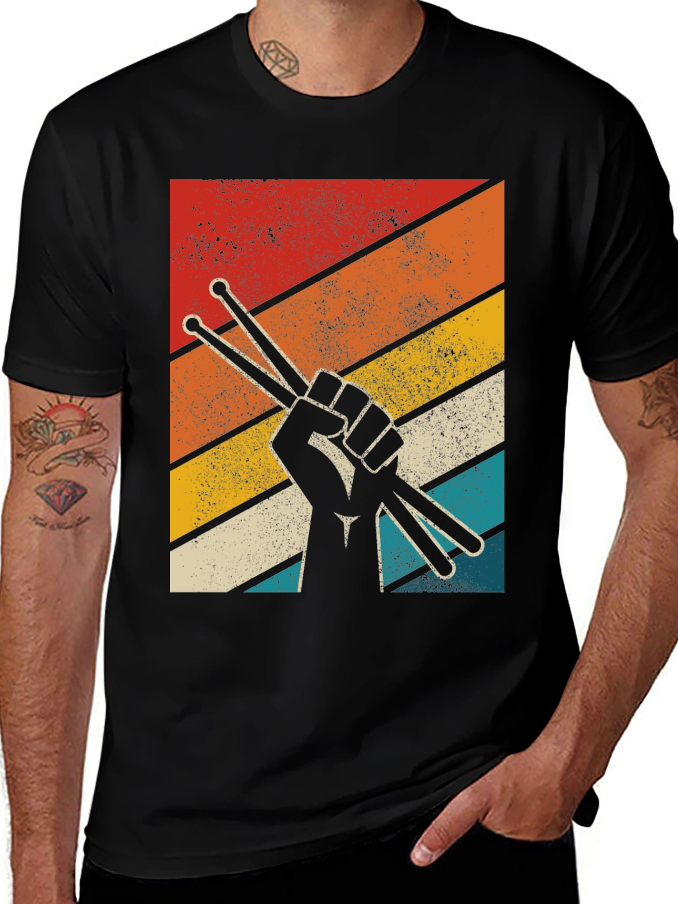 Retro Drummer T-Shirt - Drum Sticks Graphic Tee