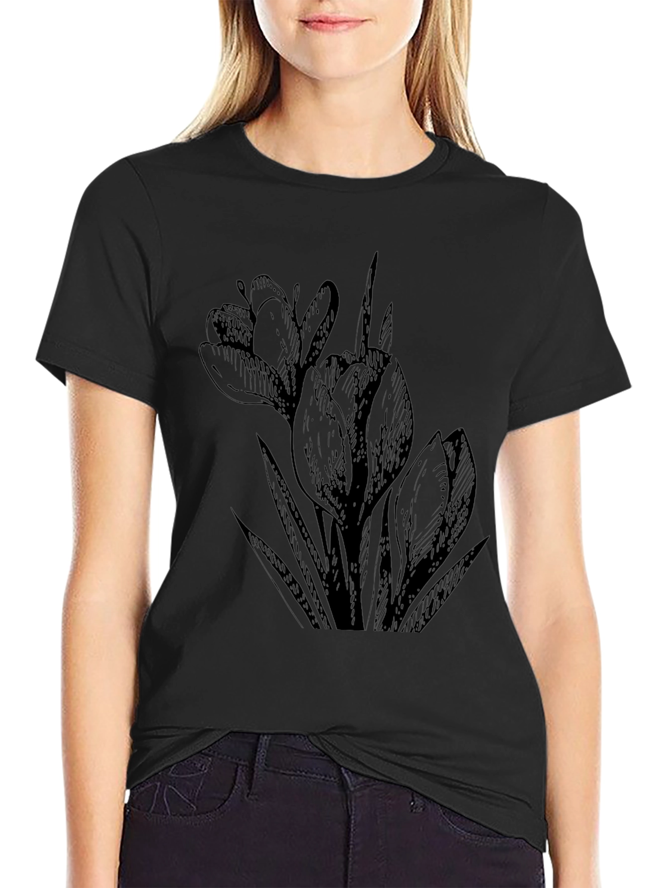 Black Crocus Flower Graphic Tee
