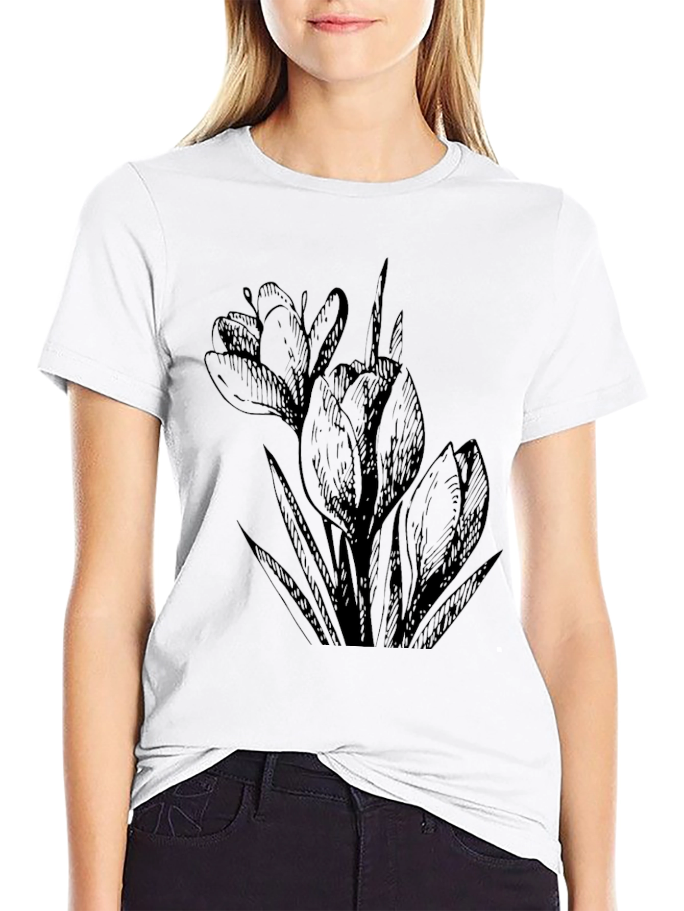 Black Crocus Flower Graphic Tee