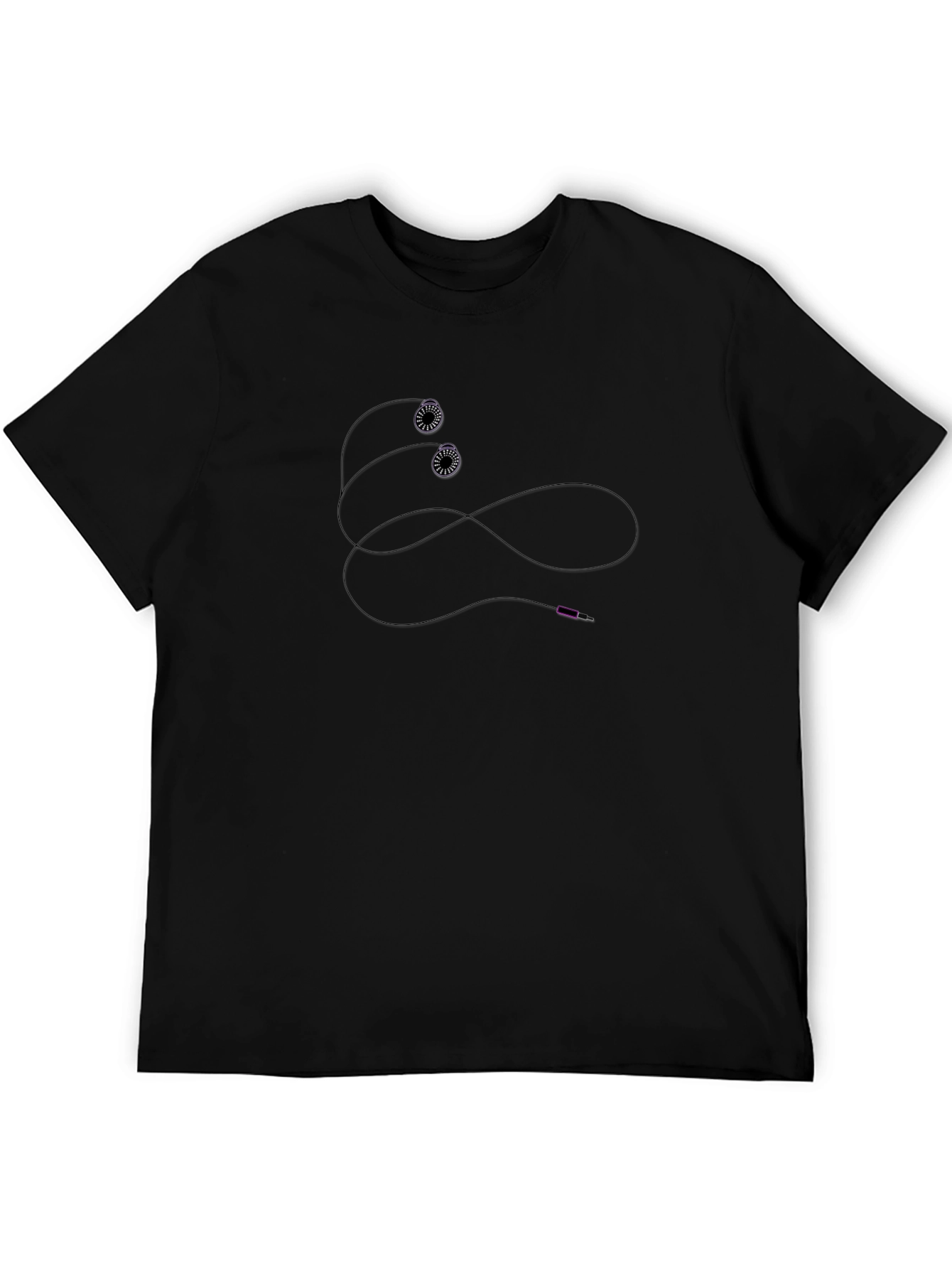 Black T-Shirt with Earphone Design for Casual Wear