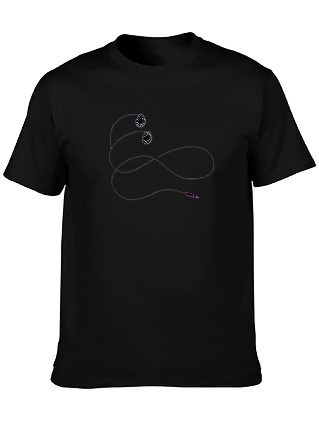 Black T-Shirt with Earphone Design for Casual Wear