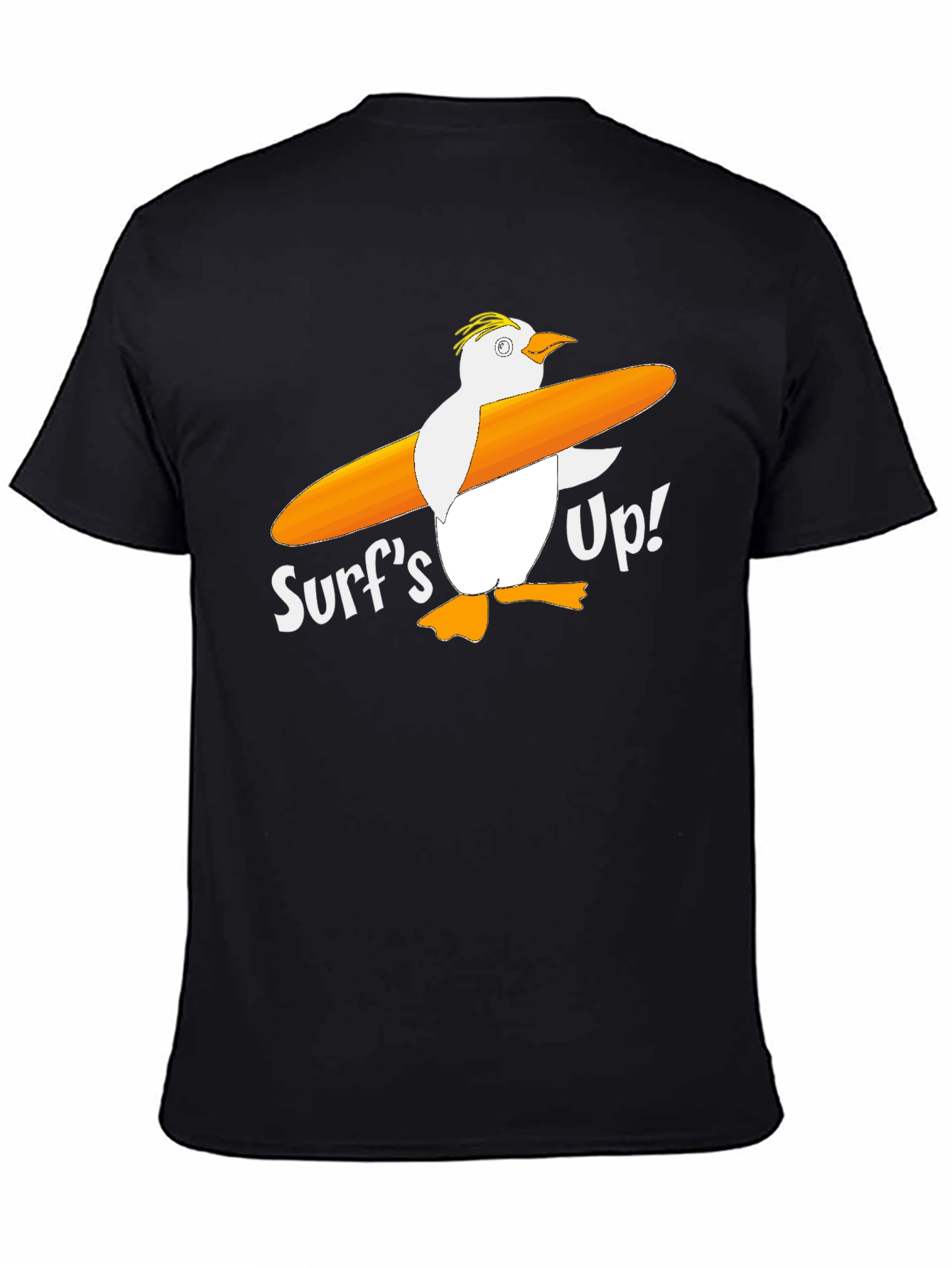 Surfs Up! Penguin Graphic Tee - Black Cotton T-Shirt