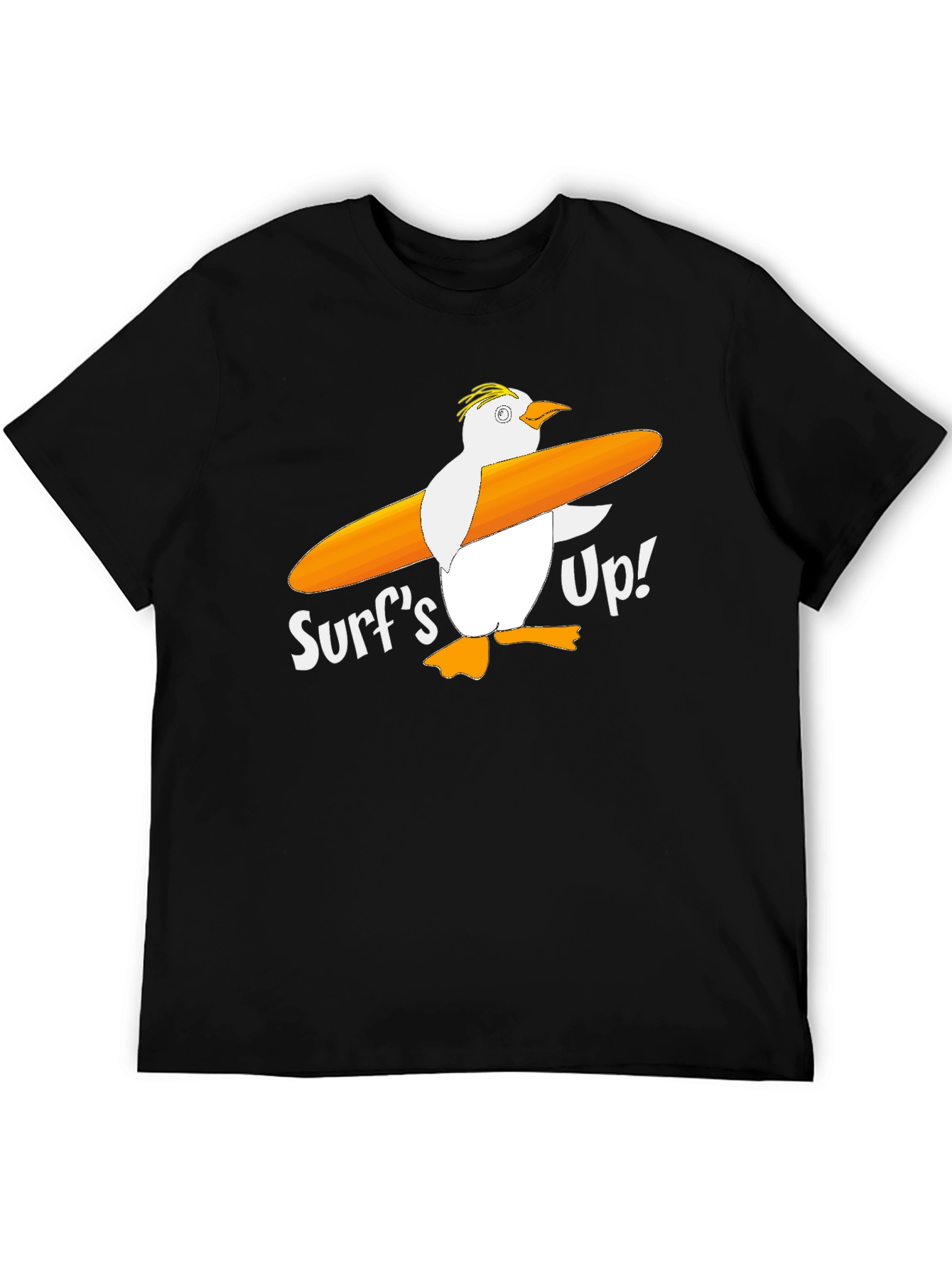 Surfs Up! Penguin Graphic Tee - Black Cotton T-Shirt