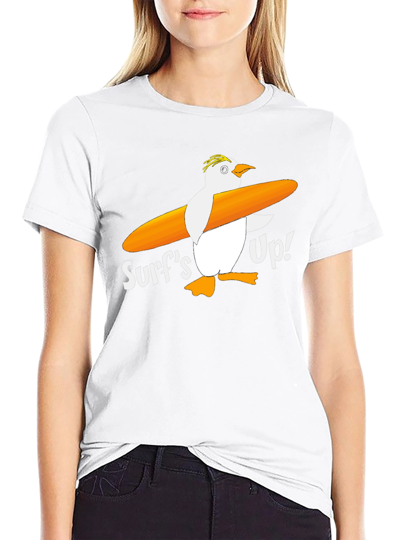 Surfs Up! Penguin Graphic Tee - Black Cotton T-Shirt