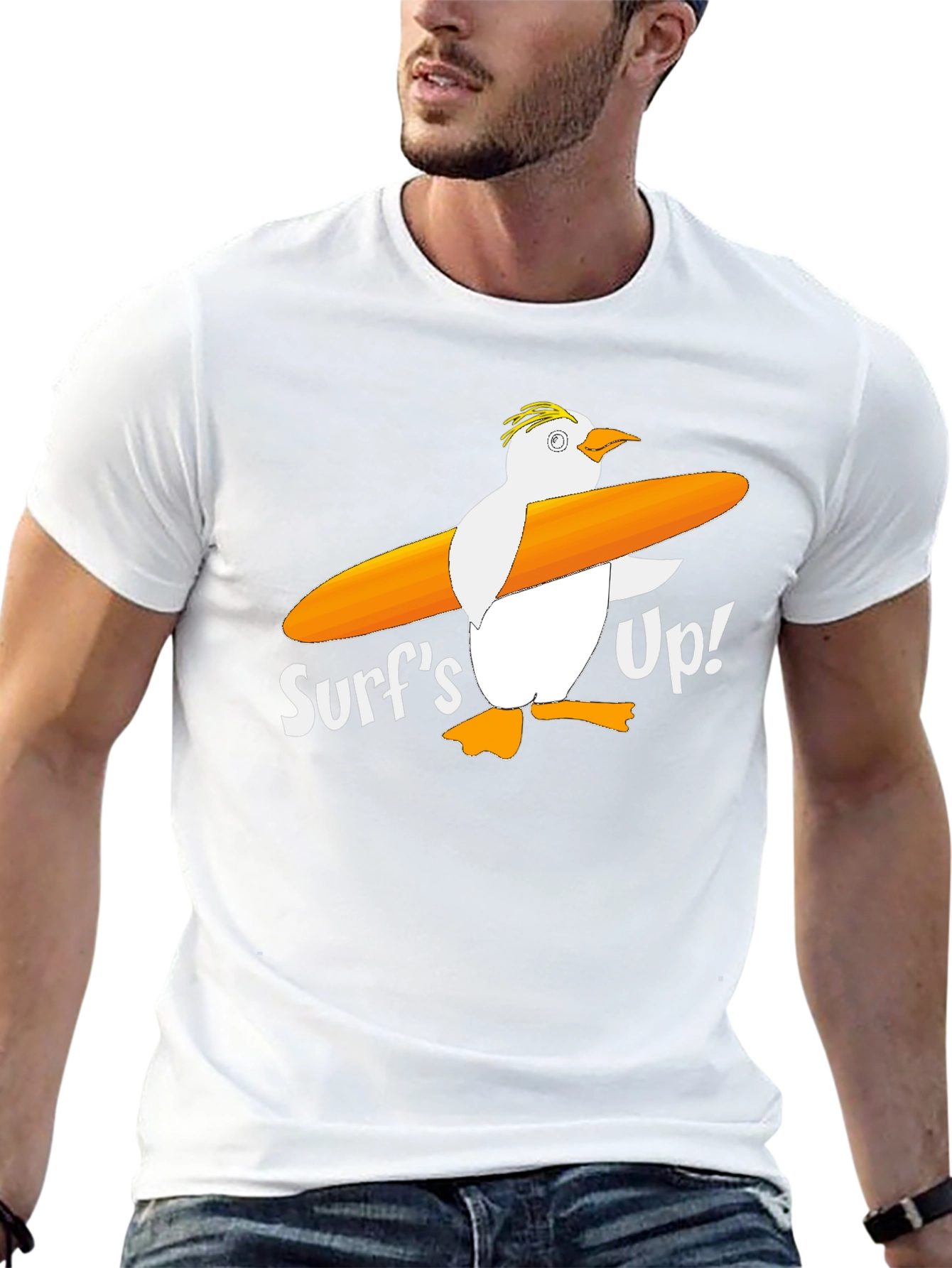 Surfs Up! Penguin Graphic Tee - Black Cotton T-Shirt