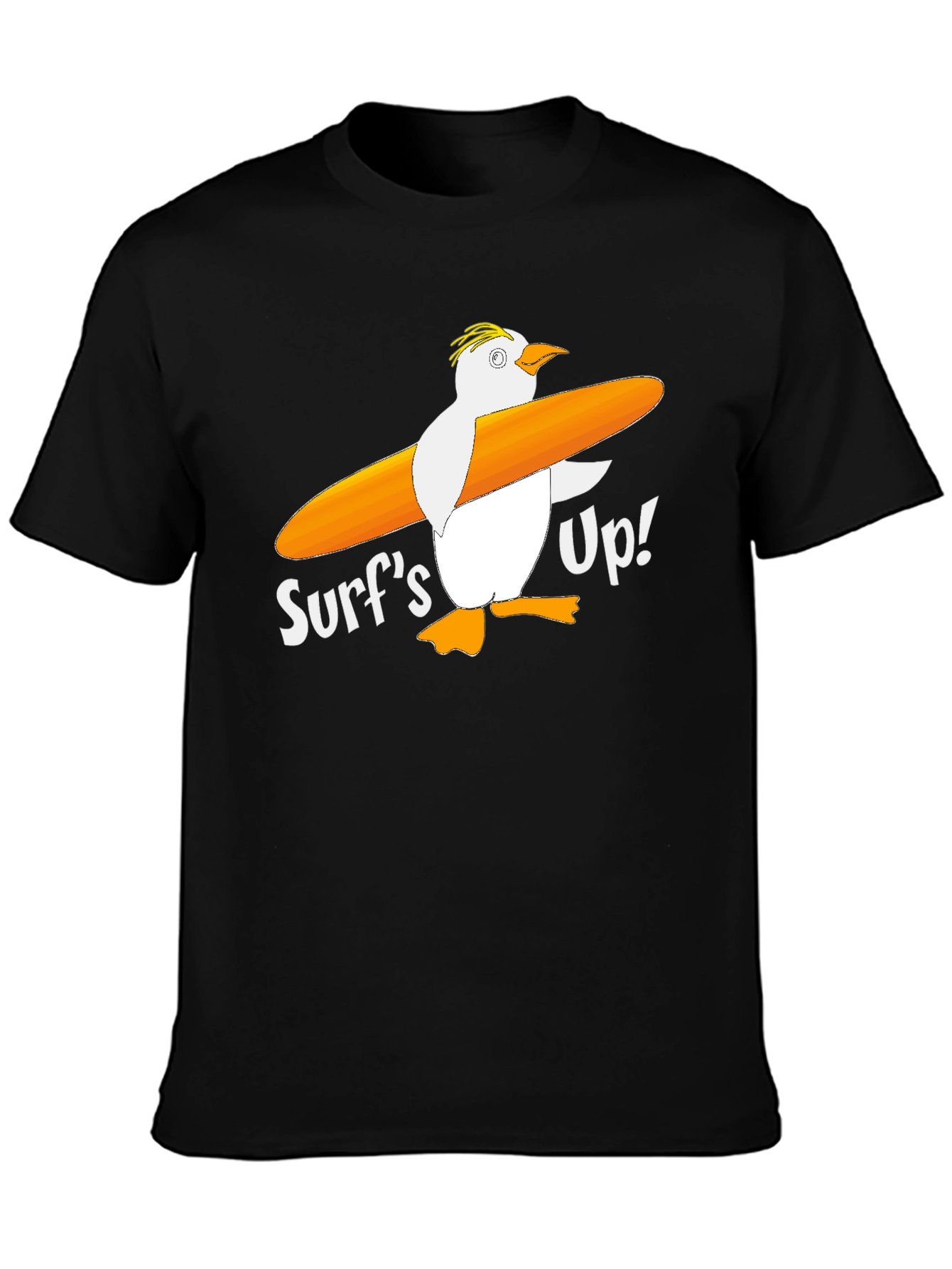 Surfs Up! Penguin Graphic Tee - Black Cotton T-Shirt