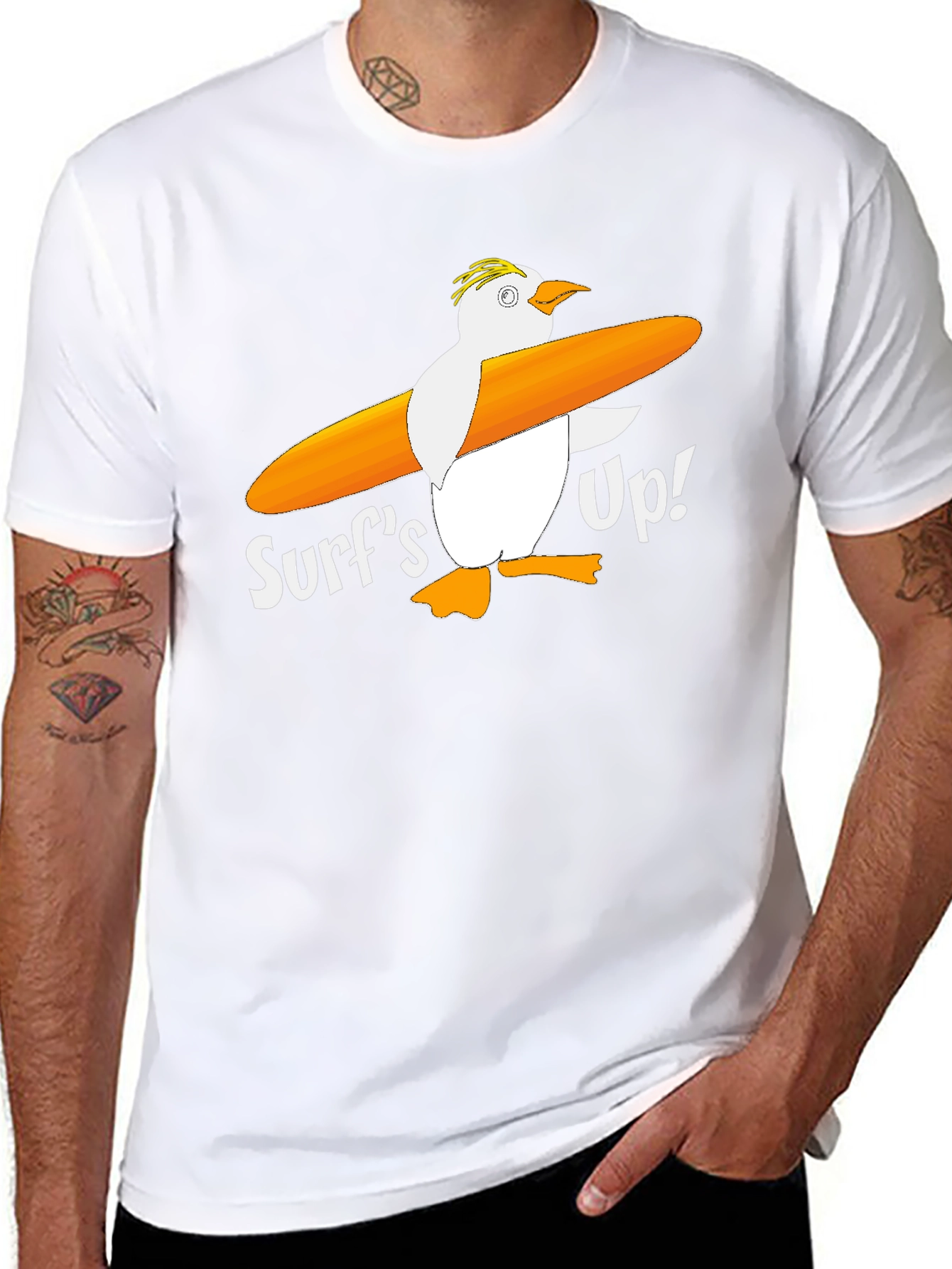 Surfs Up! Penguin Graphic Tee - Black Cotton T-Shirt