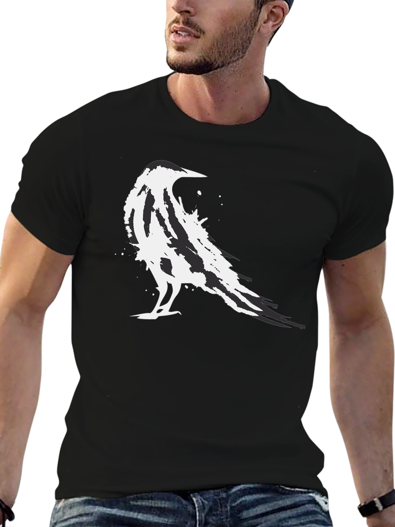 Abstract Raven Graphic Black T-Shirt