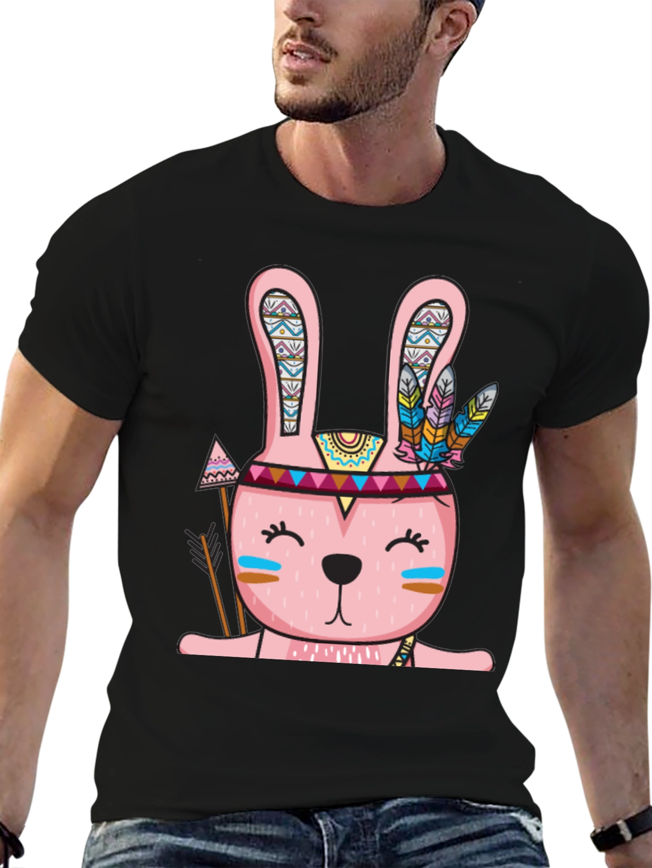 Tribal Bunny T-Shirt - Black Crew Neck Tee