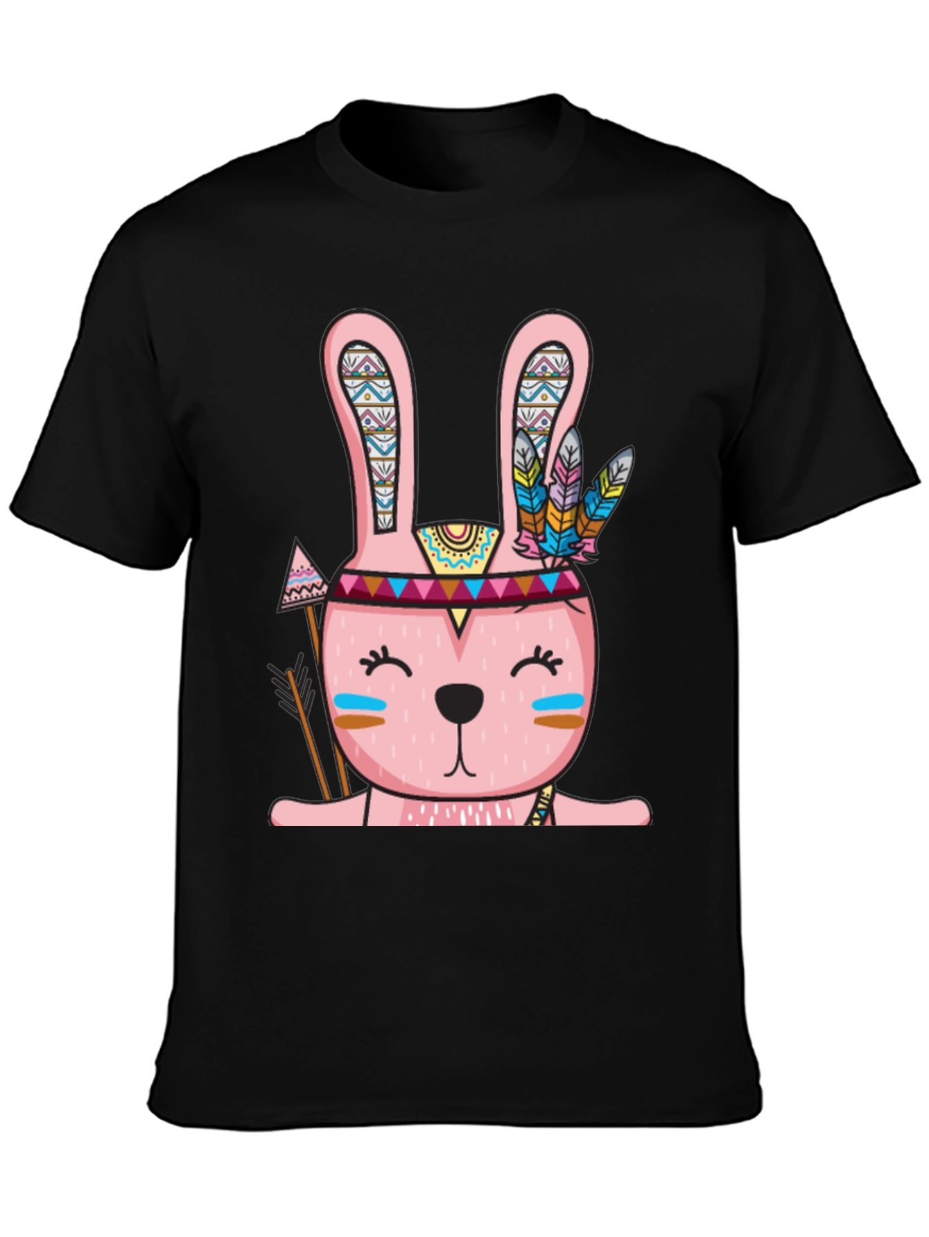 Tribal Bunny T-Shirt - Black Crew Neck Tee