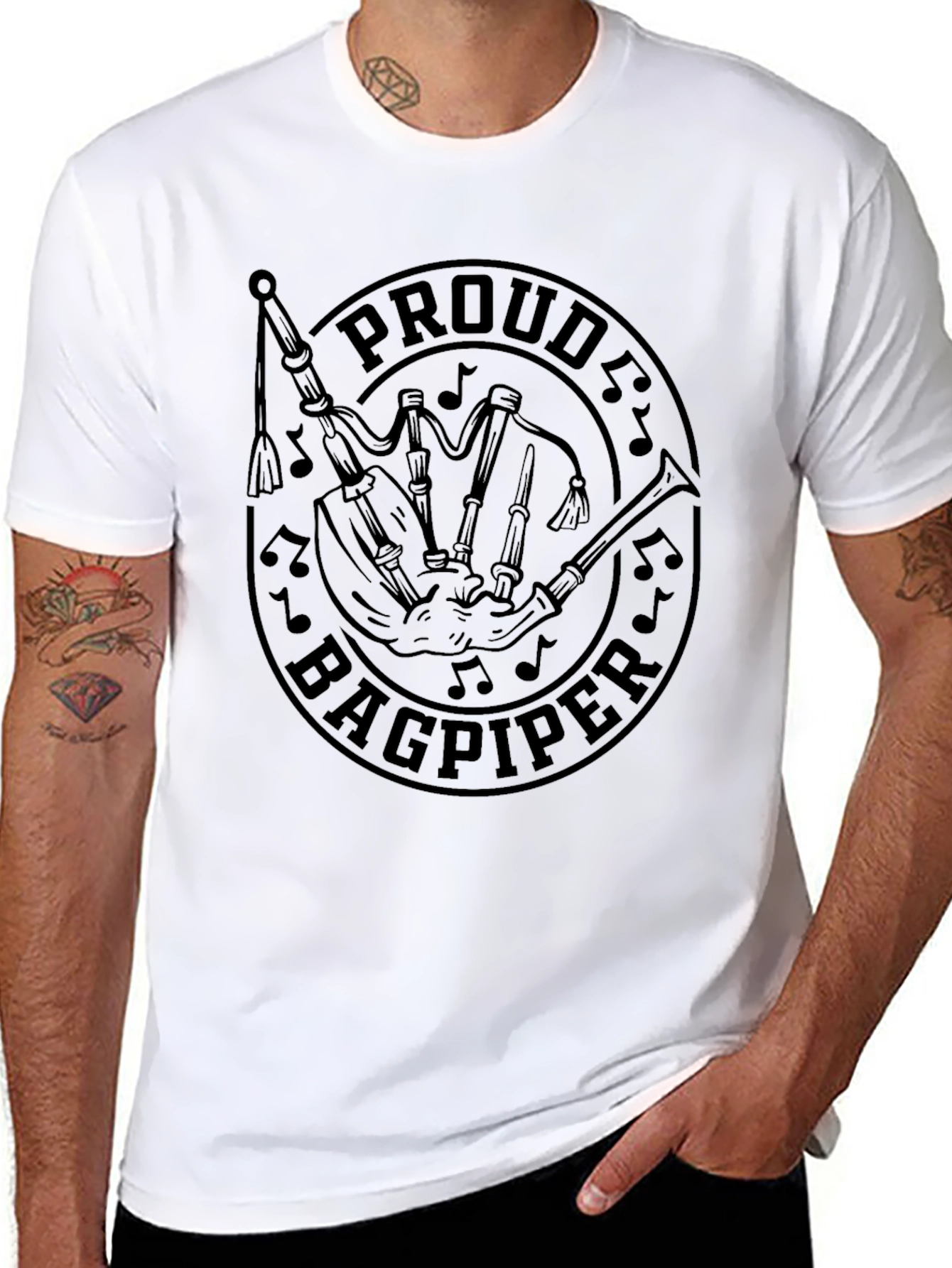 Proud Bagpiper Black T-Shirt - Music Lovers Tee