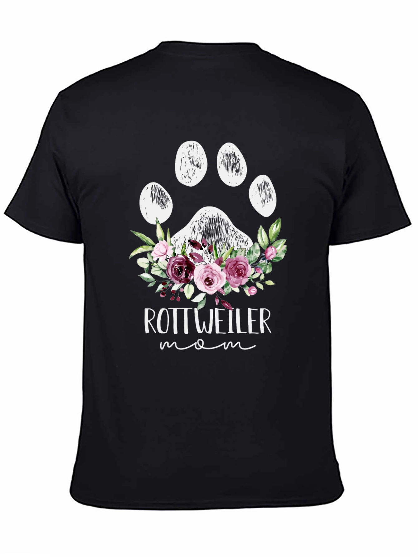 Rottweiler Mom Floral Paw Print T-Shirt