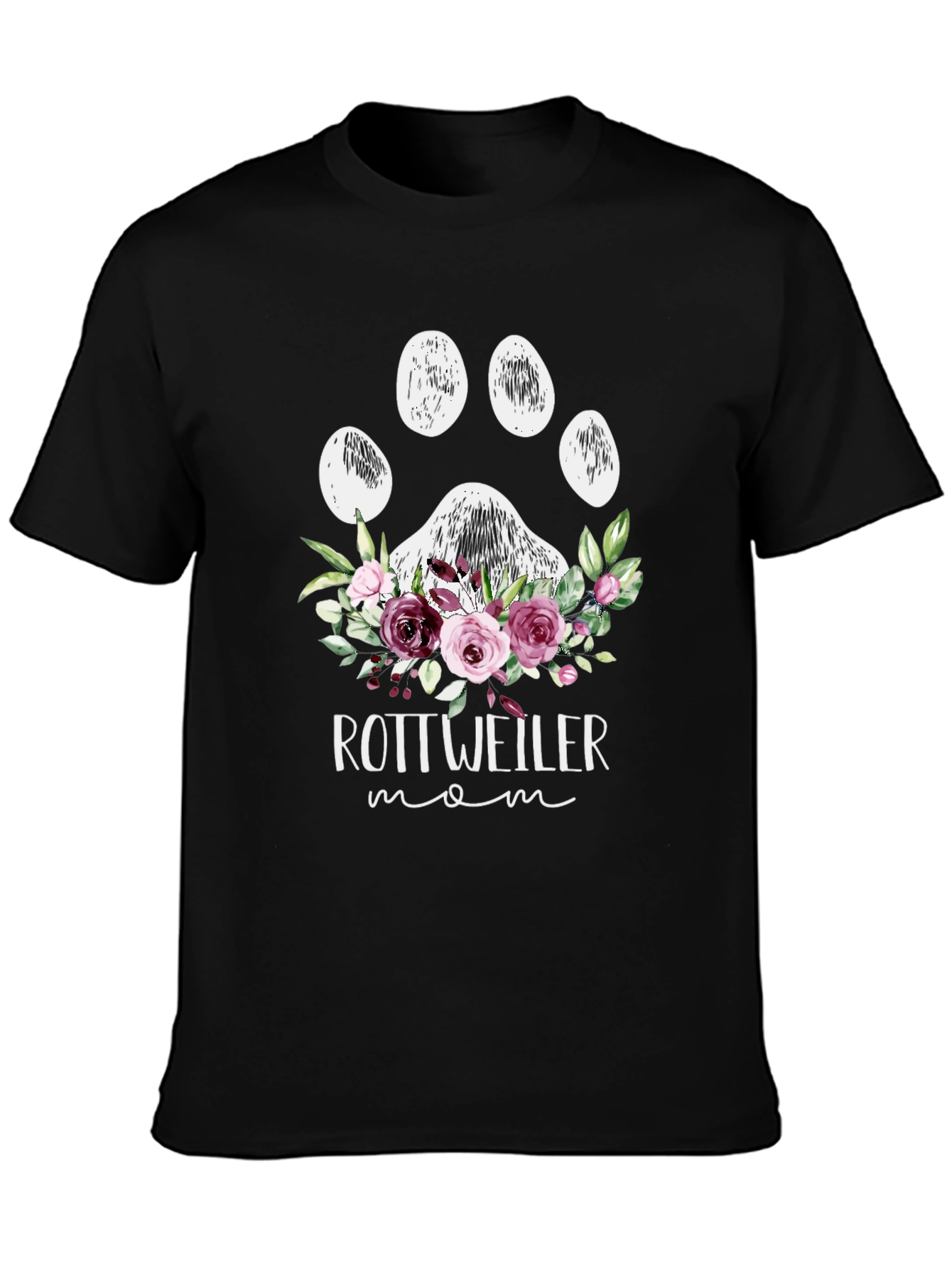 Rottweiler Mom Floral Paw Print T-Shirt