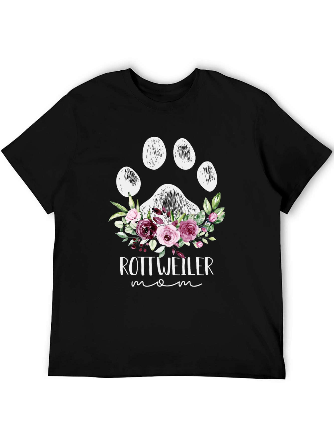 Rottweiler Mom Floral Paw Print T-Shirt