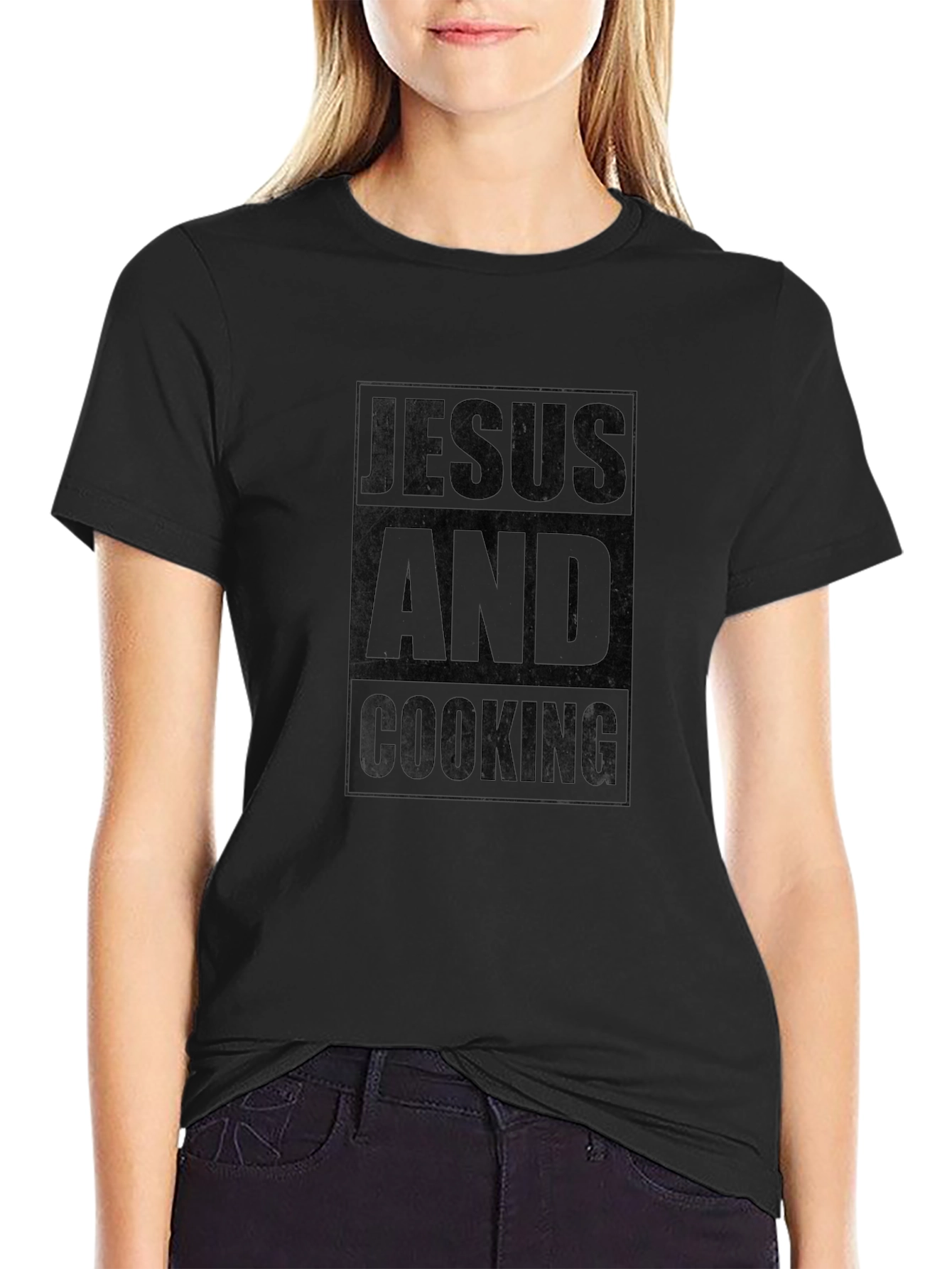 Jesus And Cooking Black Graphic T-Shirt