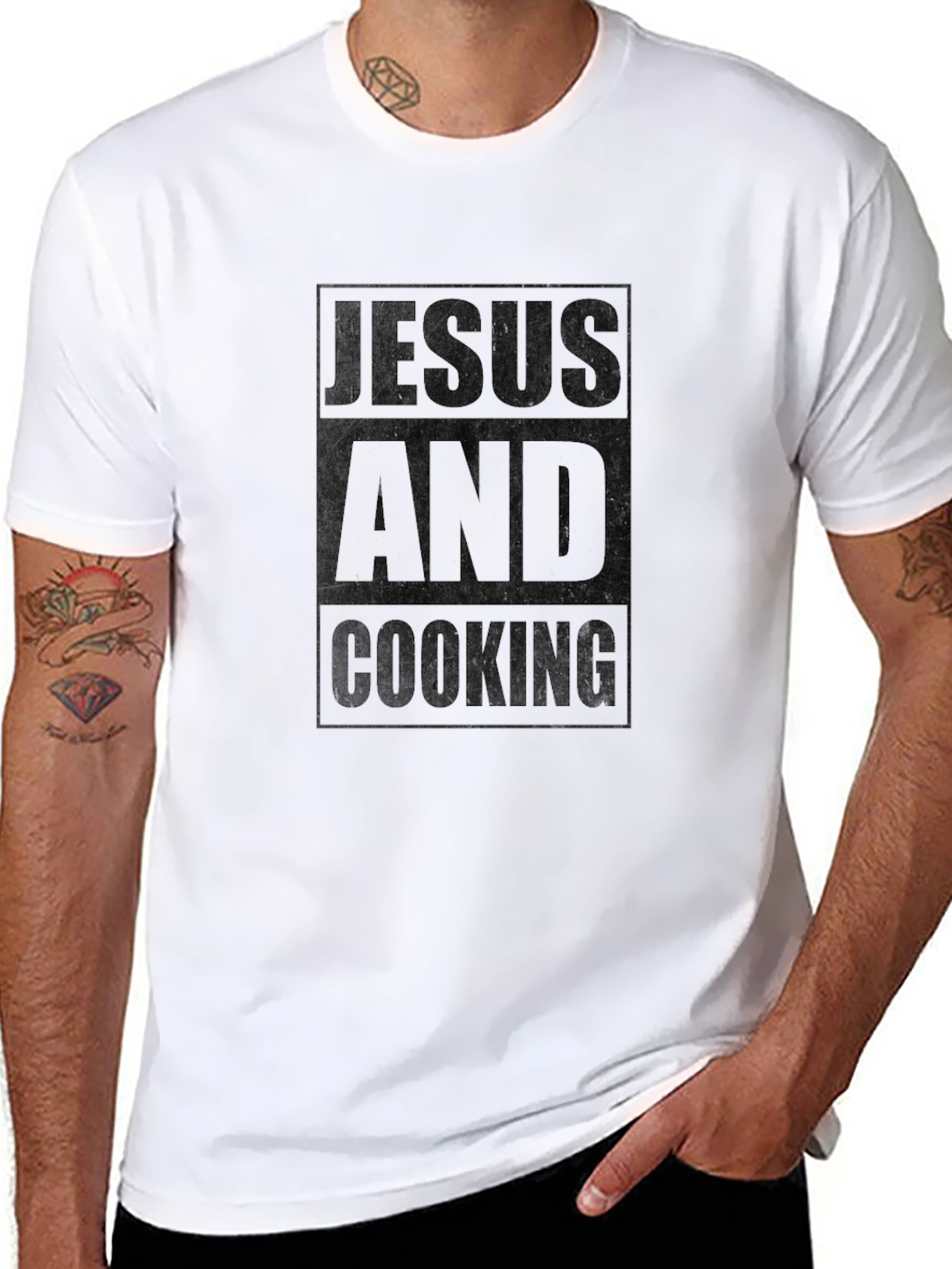 Jesus And Cooking Black Graphic T-Shirt
