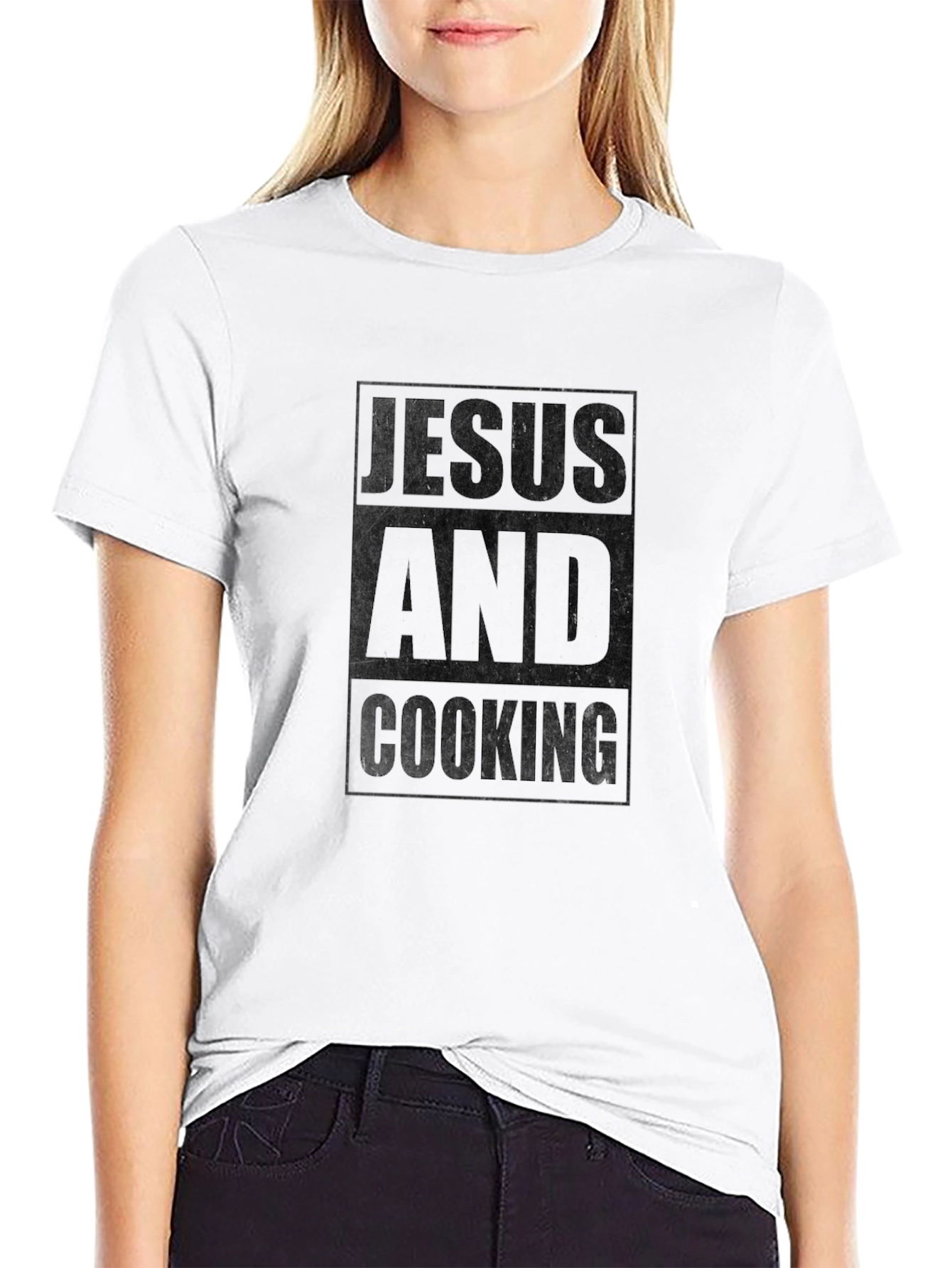 Jesus And Cooking Black Graphic T-Shirt
