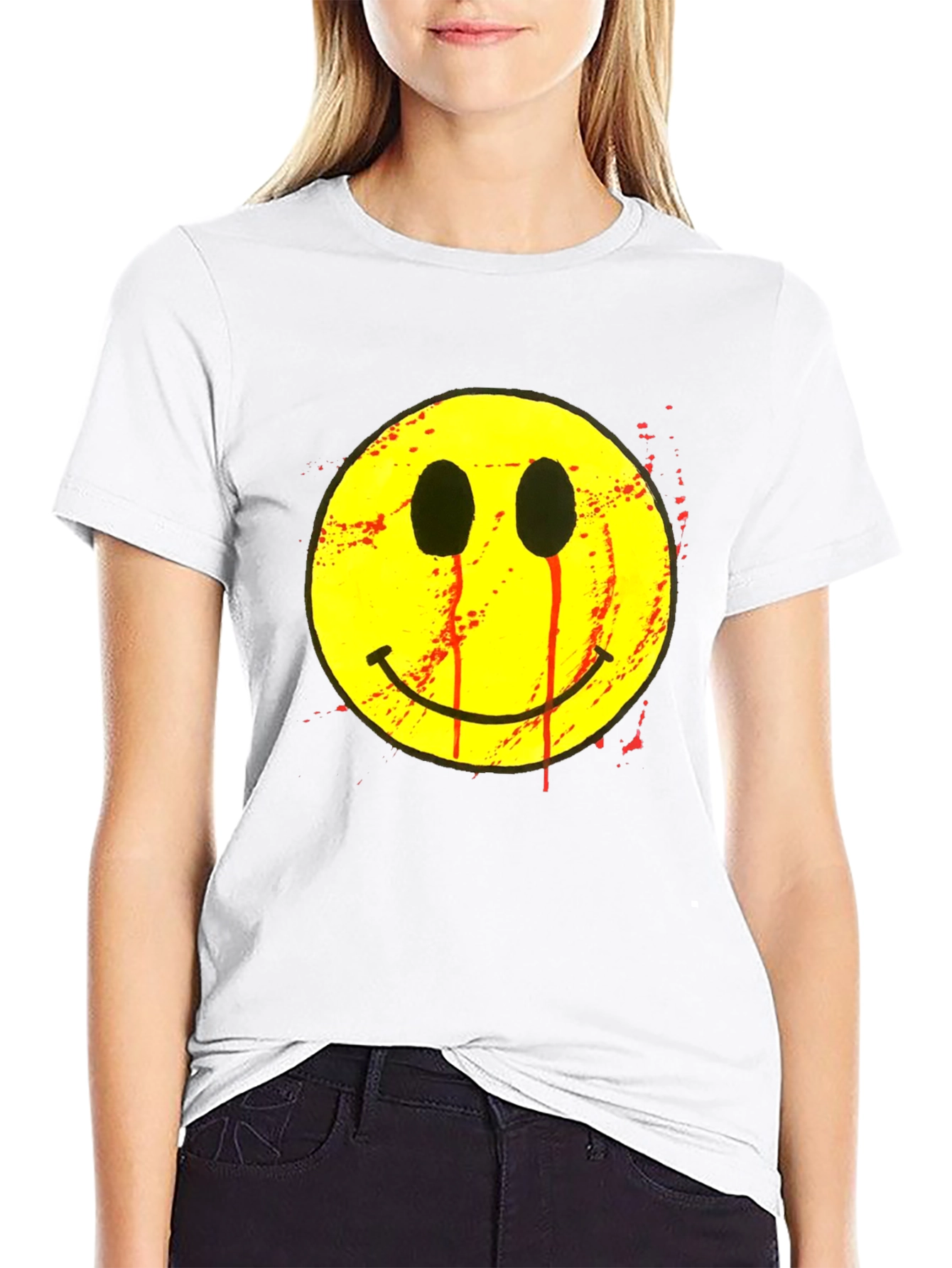 Bleeding Smiley Face Graphic T-Shirt - Black
