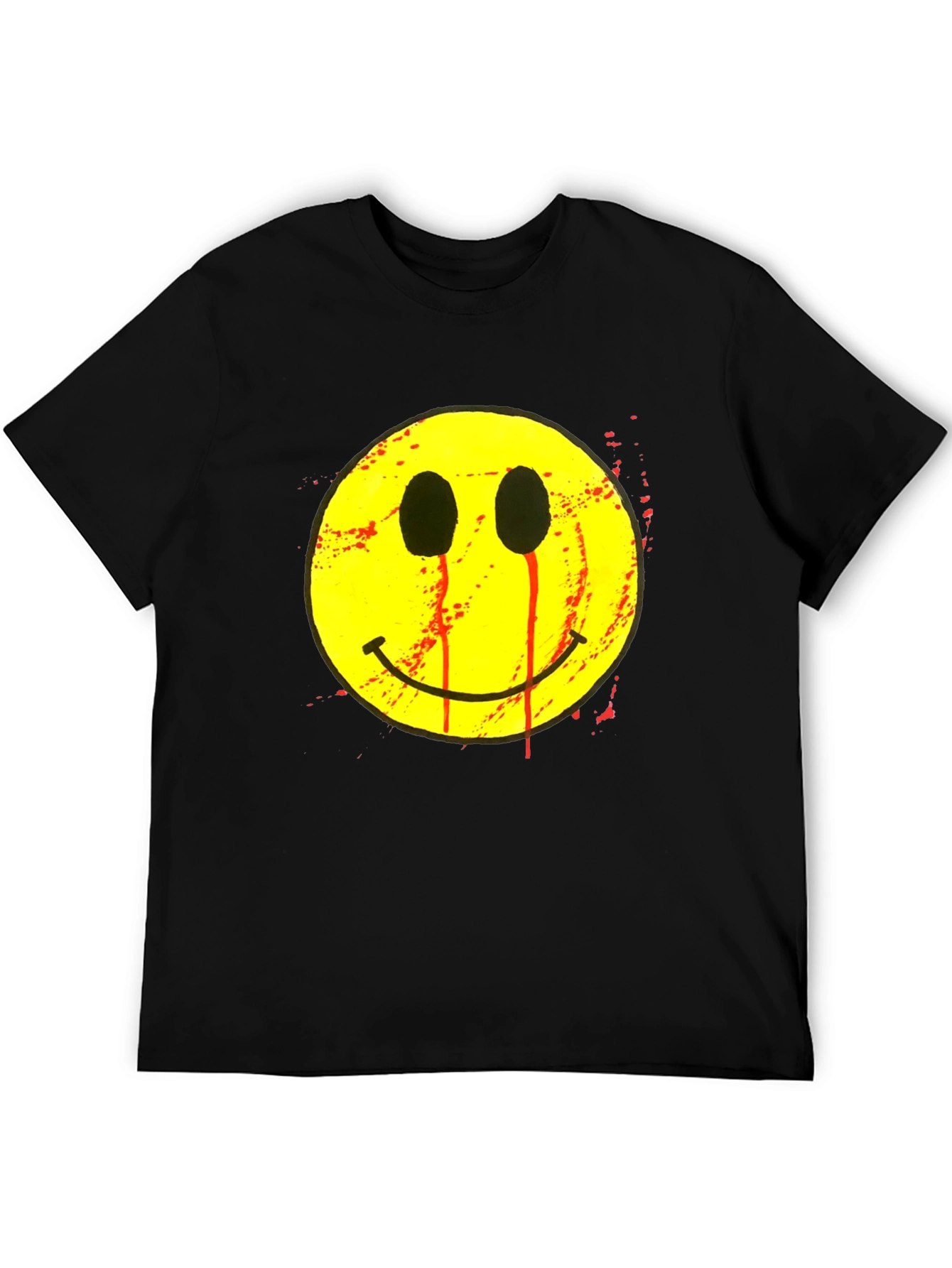 Bleeding Smiley Face Graphic T-Shirt - Black