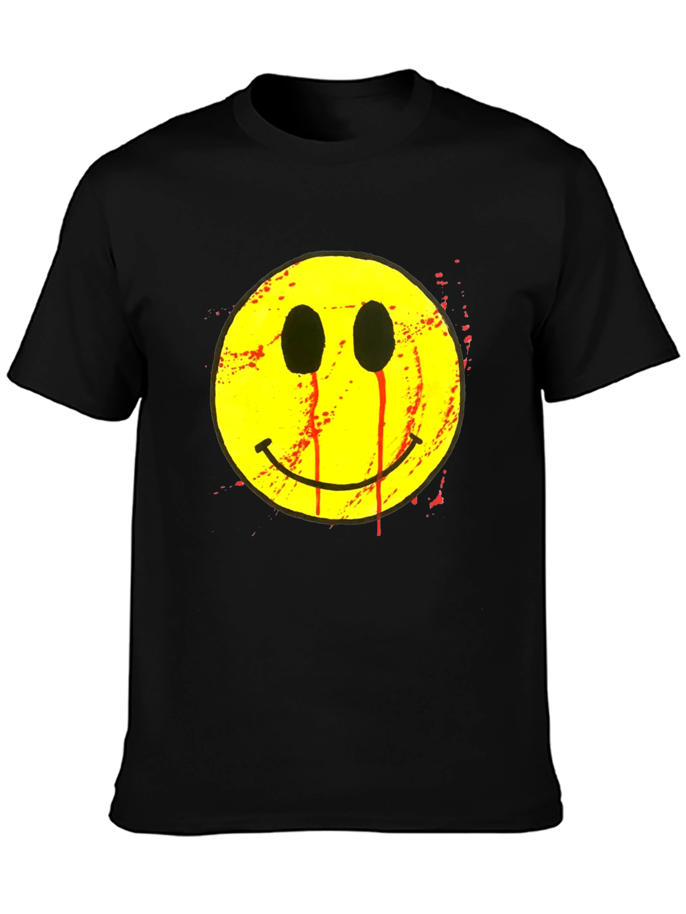Bleeding Smiley Face Graphic T-Shirt - Black