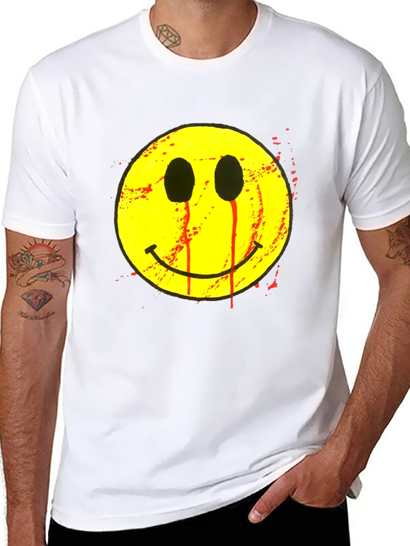 Bleeding Smiley Face Graphic T-Shirt - Black