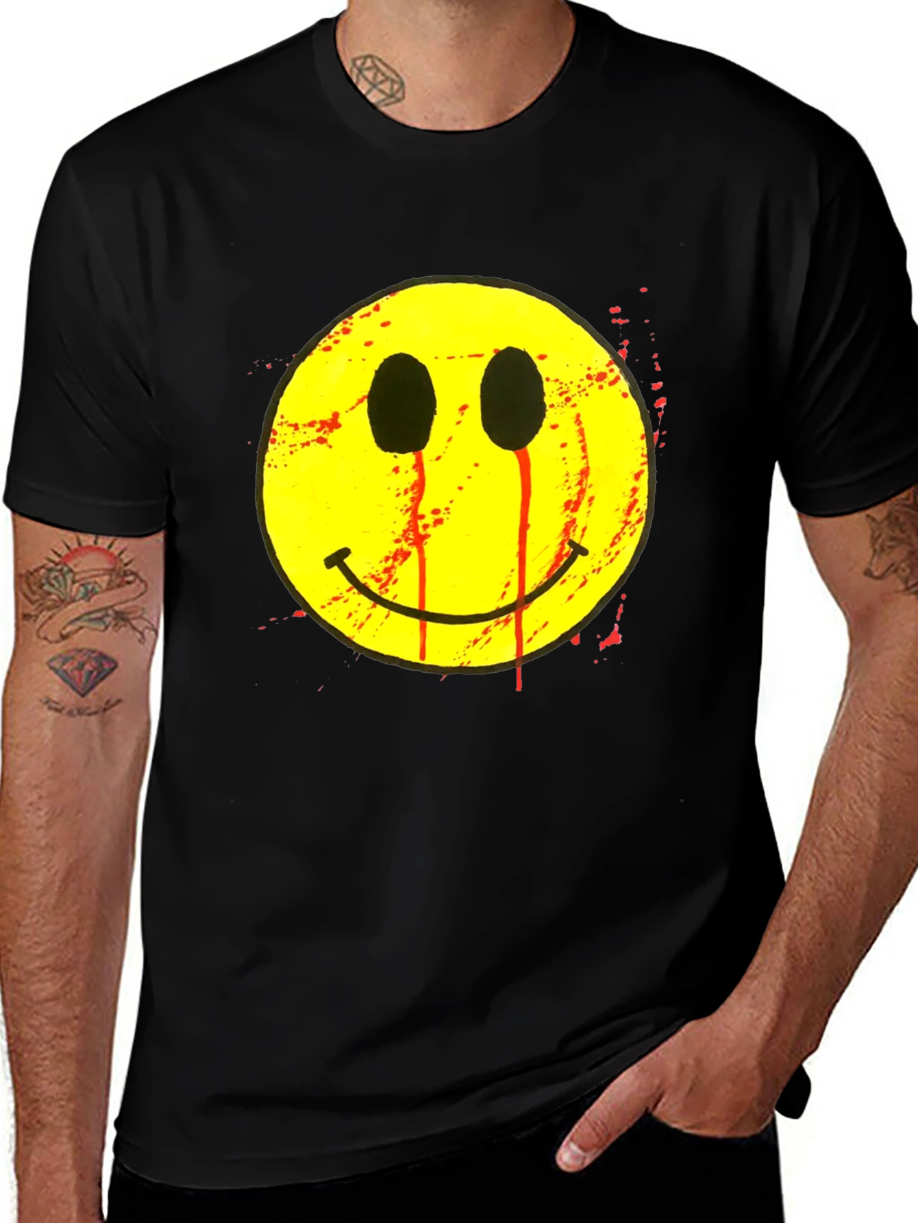 Bleeding Smiley Face Graphic T-Shirt - Black