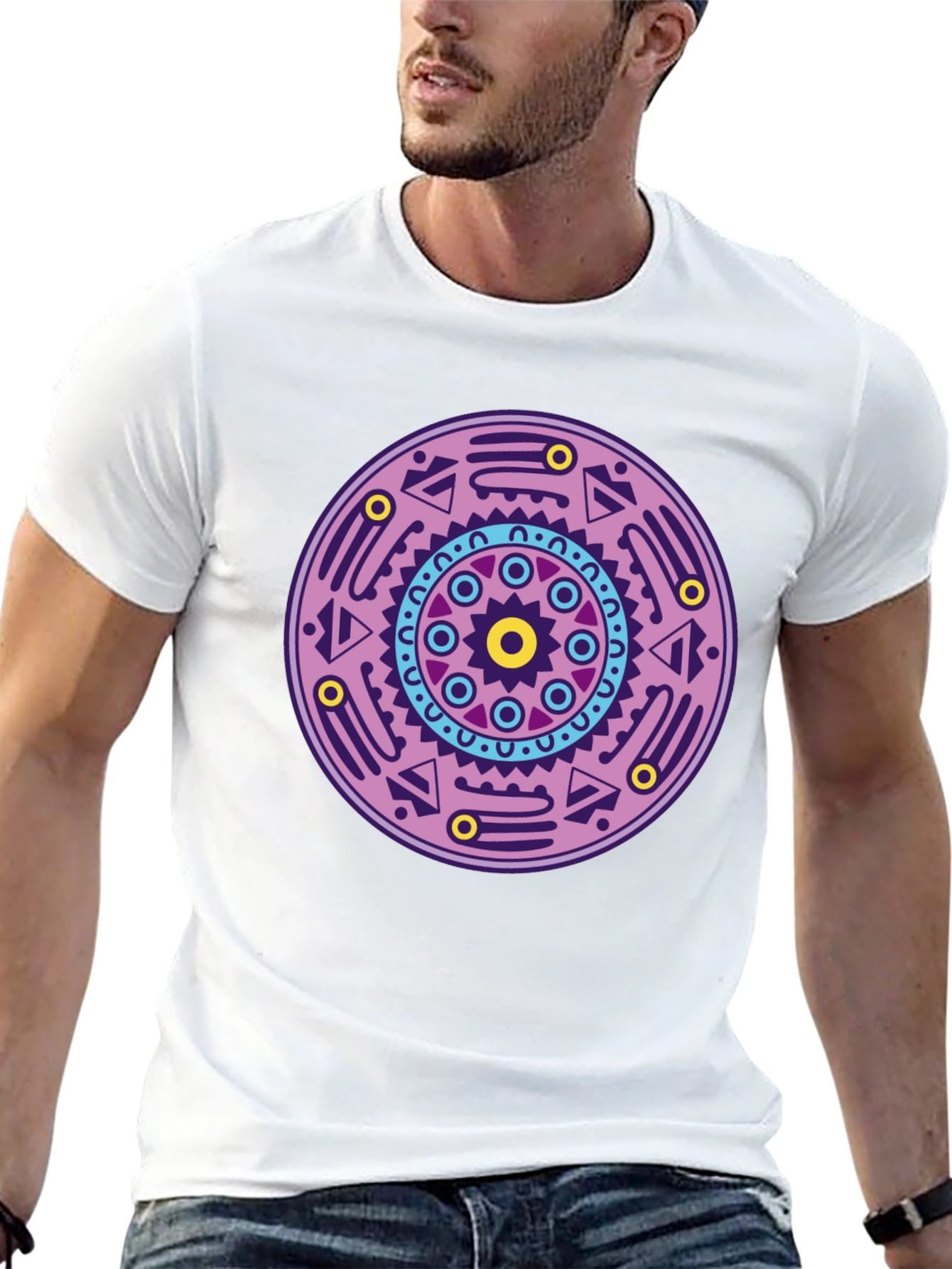 Geometric Mandala Graphic Tee - Black Cotton T-Shirt