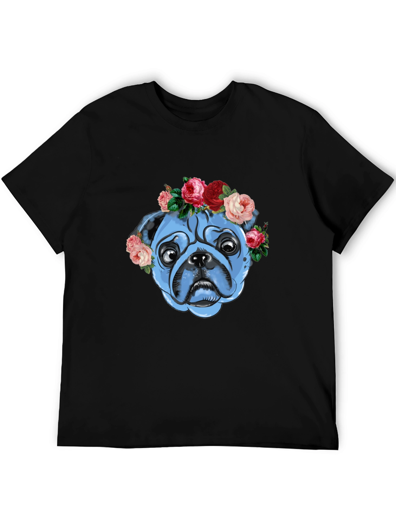 Floral Pug Graphic T-Shirt - Unisex Black Tee