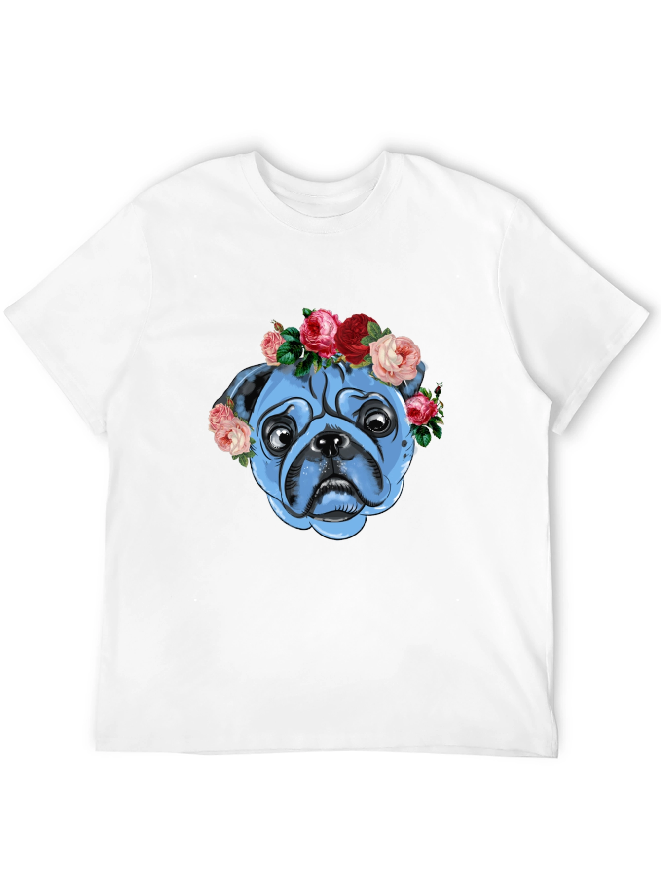 Floral Pug Graphic T-Shirt - Unisex Black Tee
