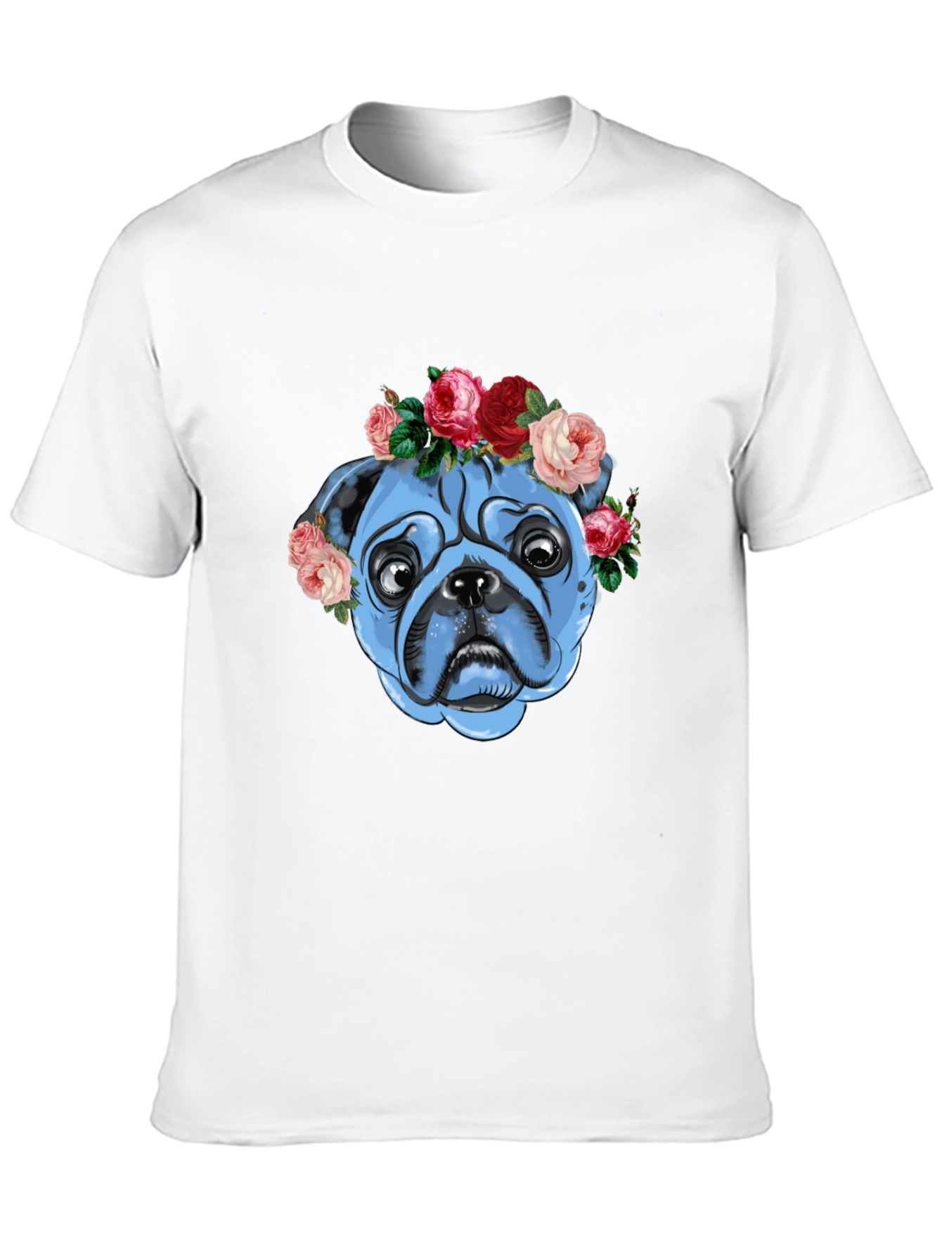 Floral Pug Graphic T-Shirt - Unisex Black Tee