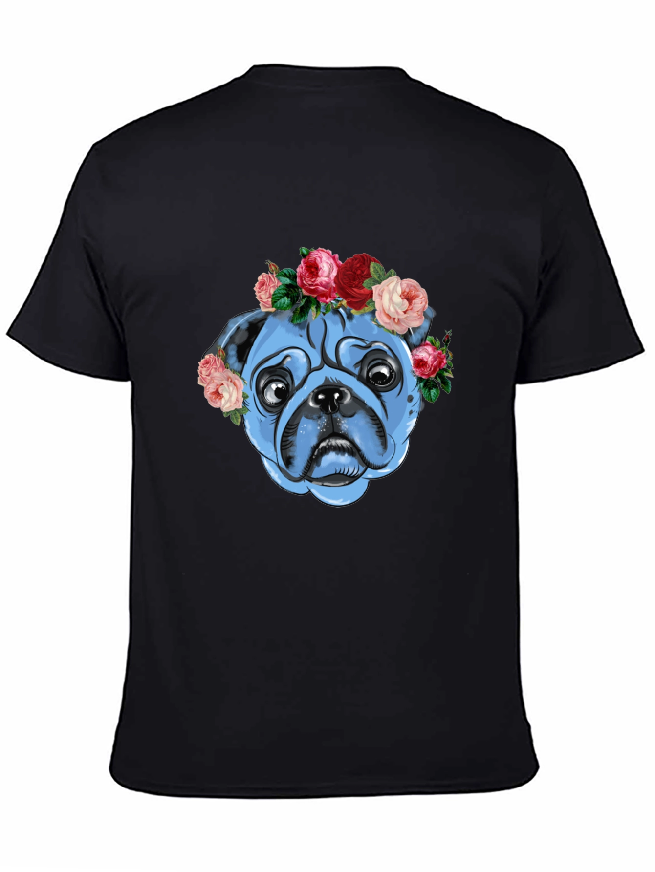 Floral Pug Graphic T-Shirt - Unisex Black Tee