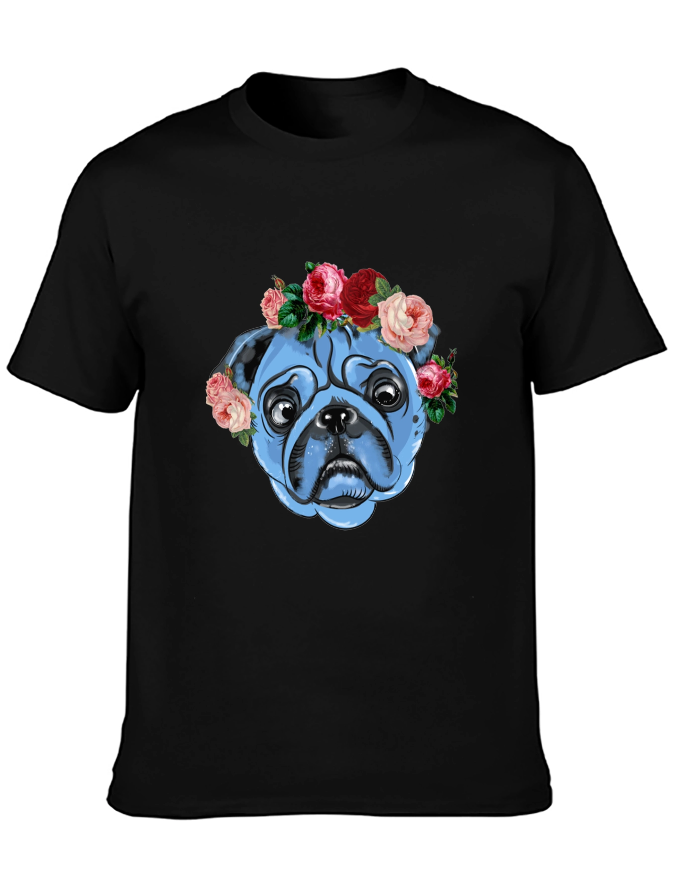 Floral Pug Graphic T-Shirt - Unisex Black Tee