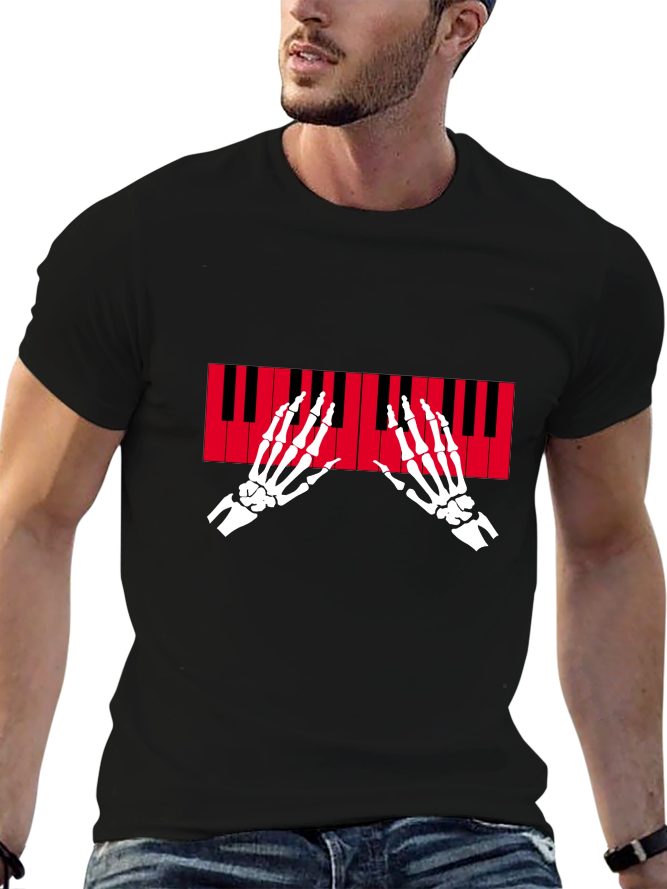 Skeleton Piano Hands Graphic T-Shirt