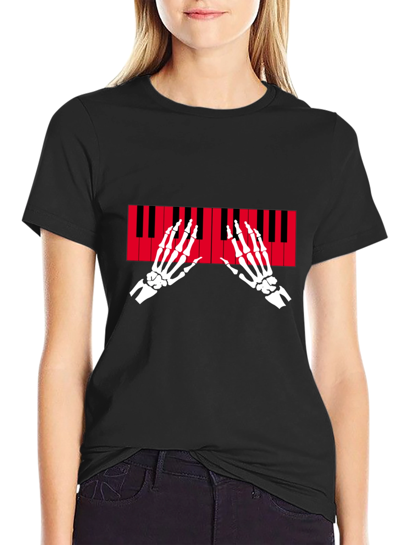 Skeleton Piano Hands Graphic T-Shirt